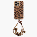 Anna-Kaci Leopard Print Phone Case with Beaded Wrist Strap Built In Phone Stand Slim Protective Cover