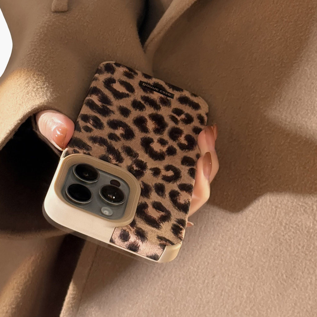 Anna-Kaci Leopard Print Phone Case with Beaded Wrist Strap Built In Phone Stand Slim Protective Cover
