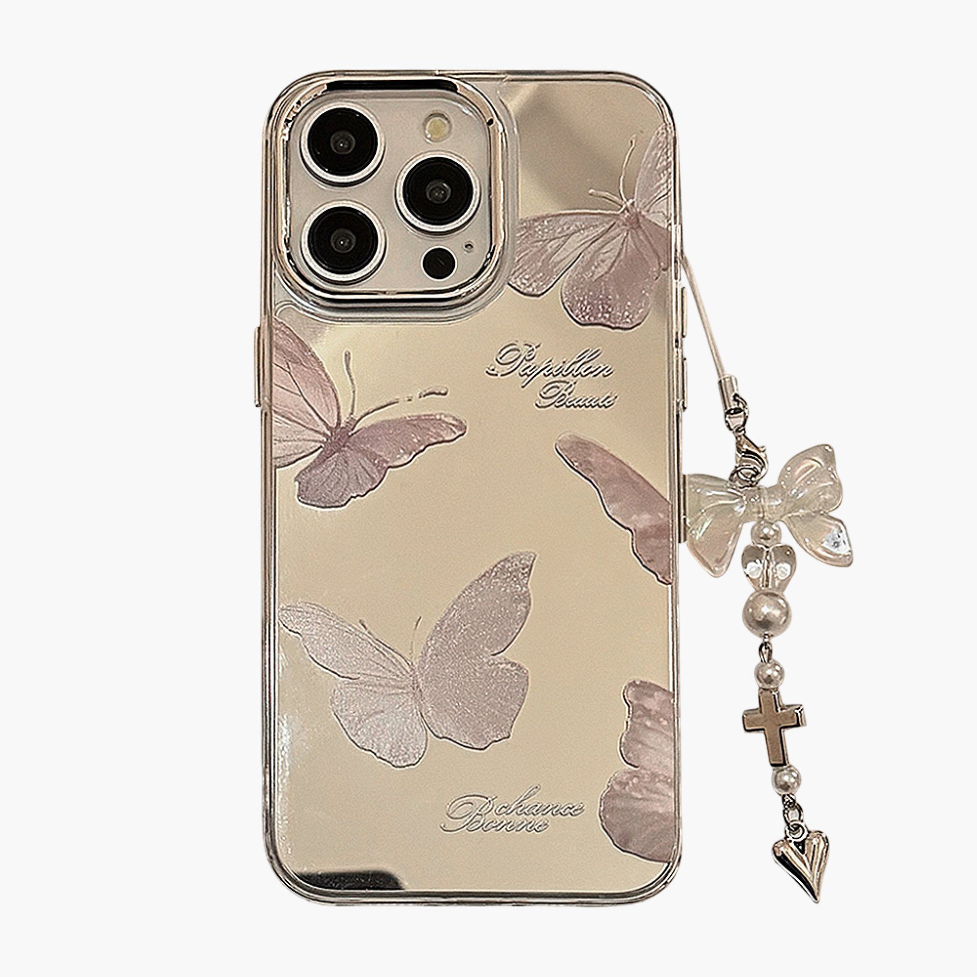 Anna-Kaci Mirror Finish Butterfly Phone Case with Decorative Charm Slim Protective Cover