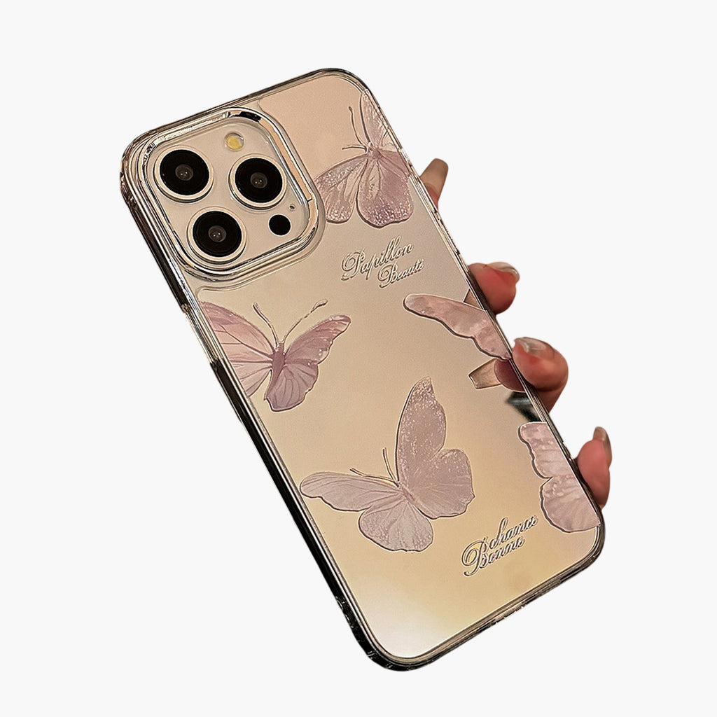 Anna-Kaci Mirror Finish Butterfly Phone Case with Decorative Charm Slim Protective Cover