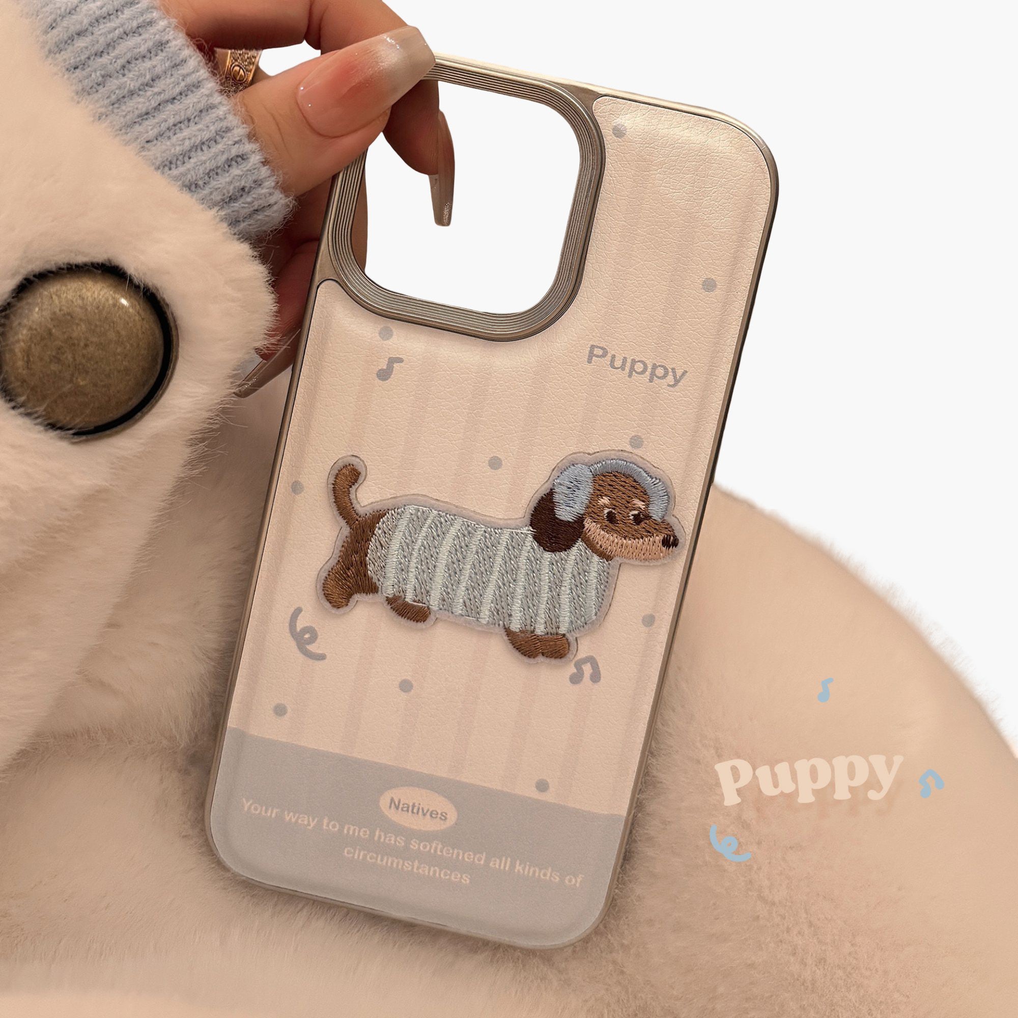 Anna-Kaci Embroidered Puppy Phone Case Slim Protective Cover Cute Design