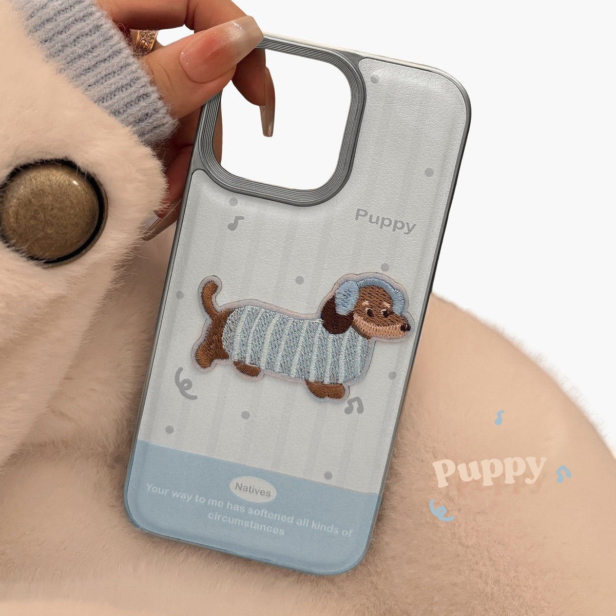 Embroidered Puppy Phone Case Slim Protective Cover Cute Design