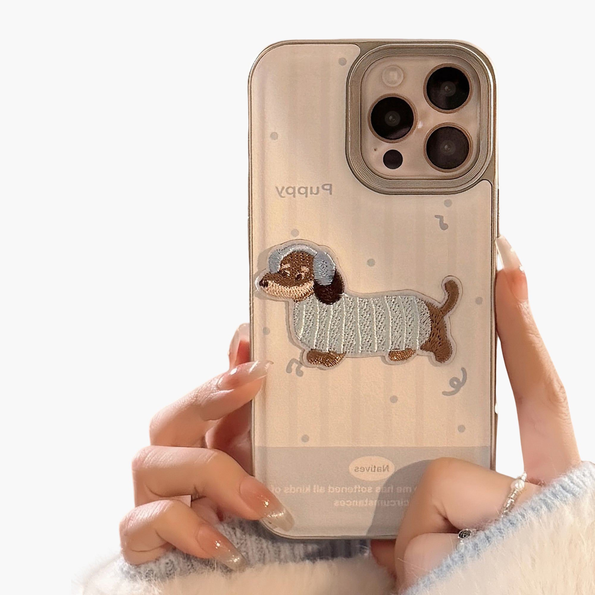 Anna-Kaci Embroidered Puppy Phone Case Slim Protective Cover Cute Design
