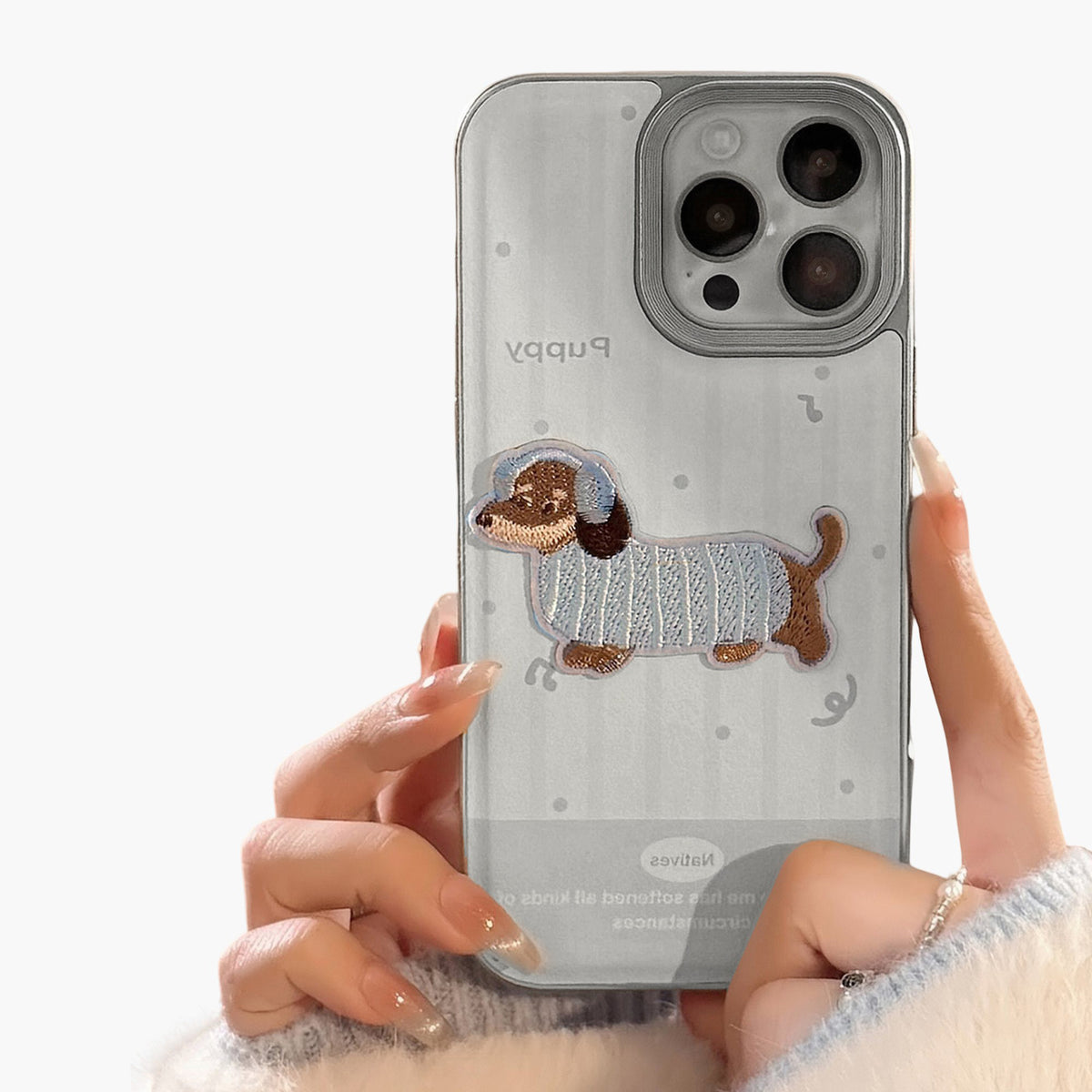 Embroidered Puppy Phone Case Slim Protective Cover Cute Design