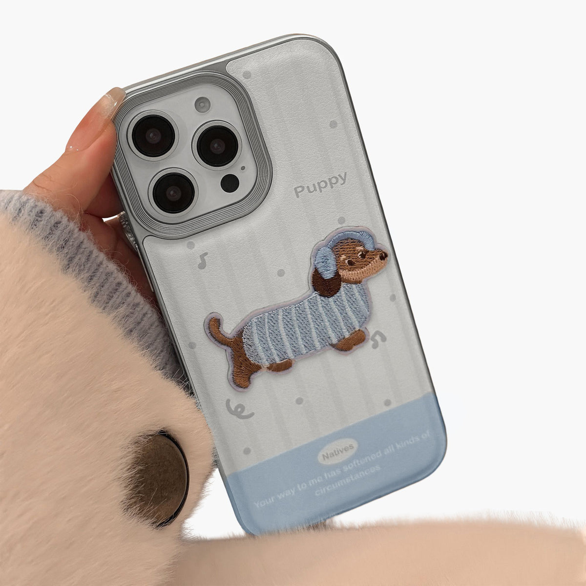 Embroidered Puppy Phone Case Slim Protective Cover Cute Design