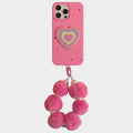 Anna-Kaci Heart Patch Phone Case with Plush Beaded Wristlet Charm