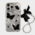 Anna-Kaci Butterfly Print Phone Case with Beaded Bow Wristlet Charm