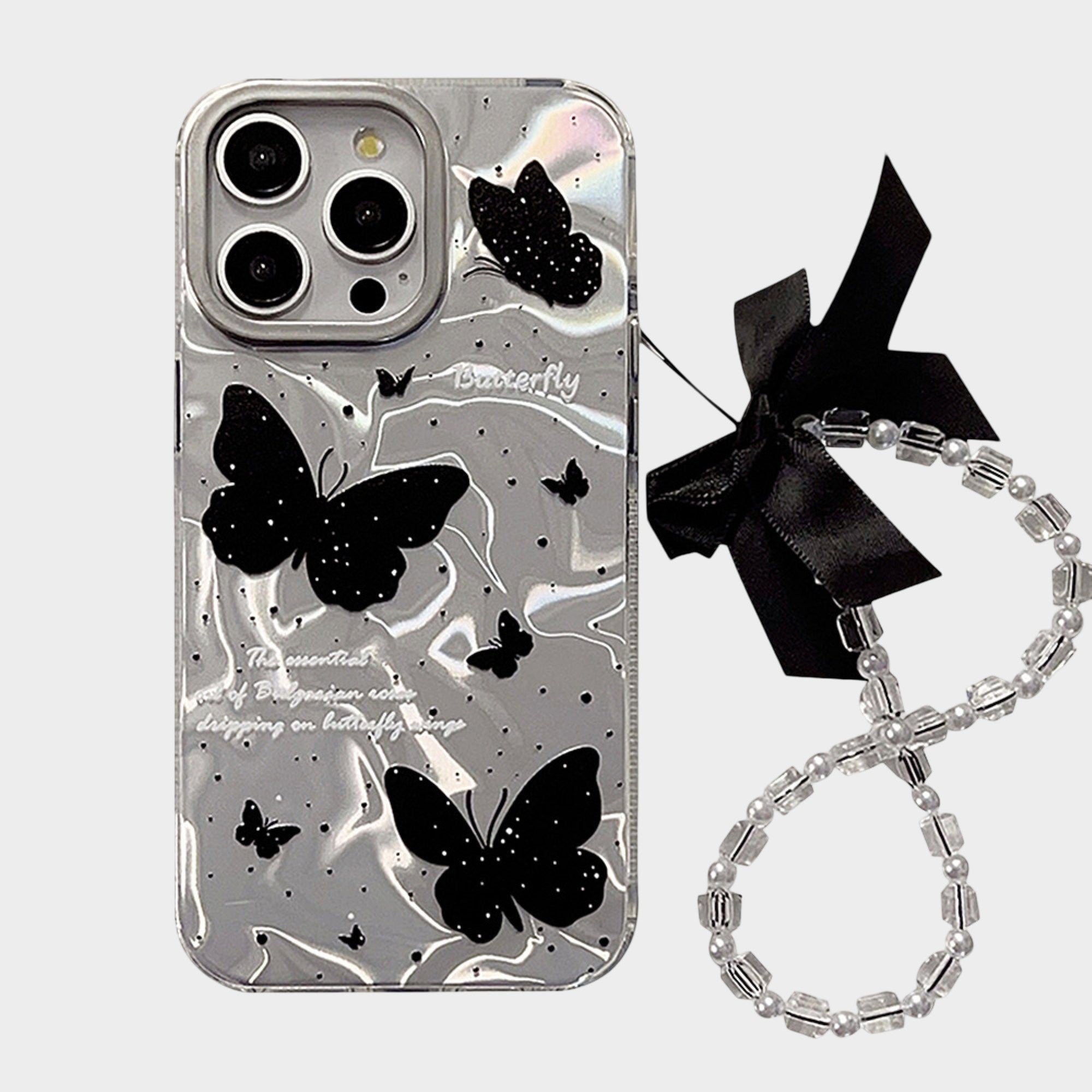 Anna-Kaci Butterfly Print Phone Case with Beaded Bow Wristlet Charm
