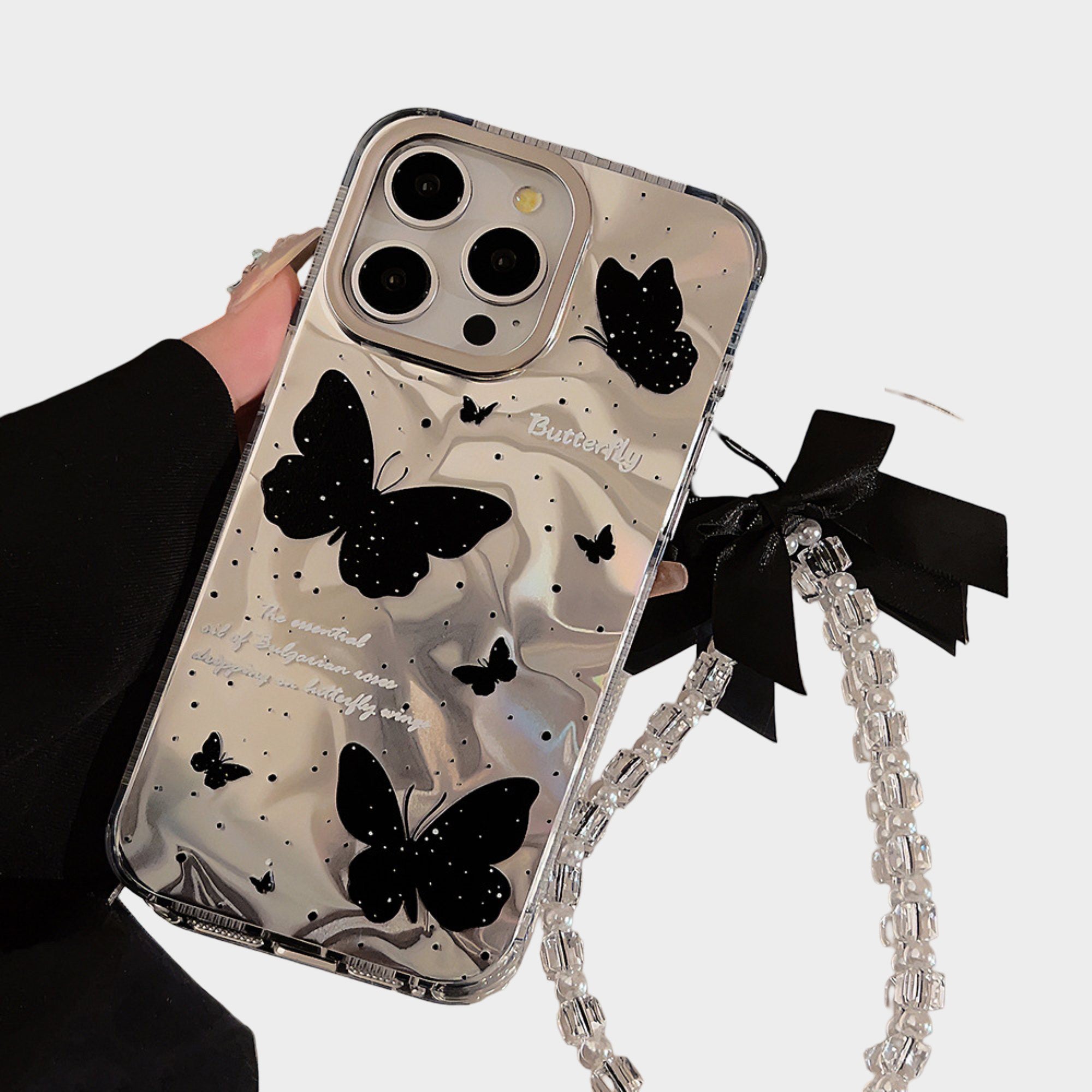 Anna-Kaci Butterfly Print Phone Case with Beaded Bow Wristlet Charm