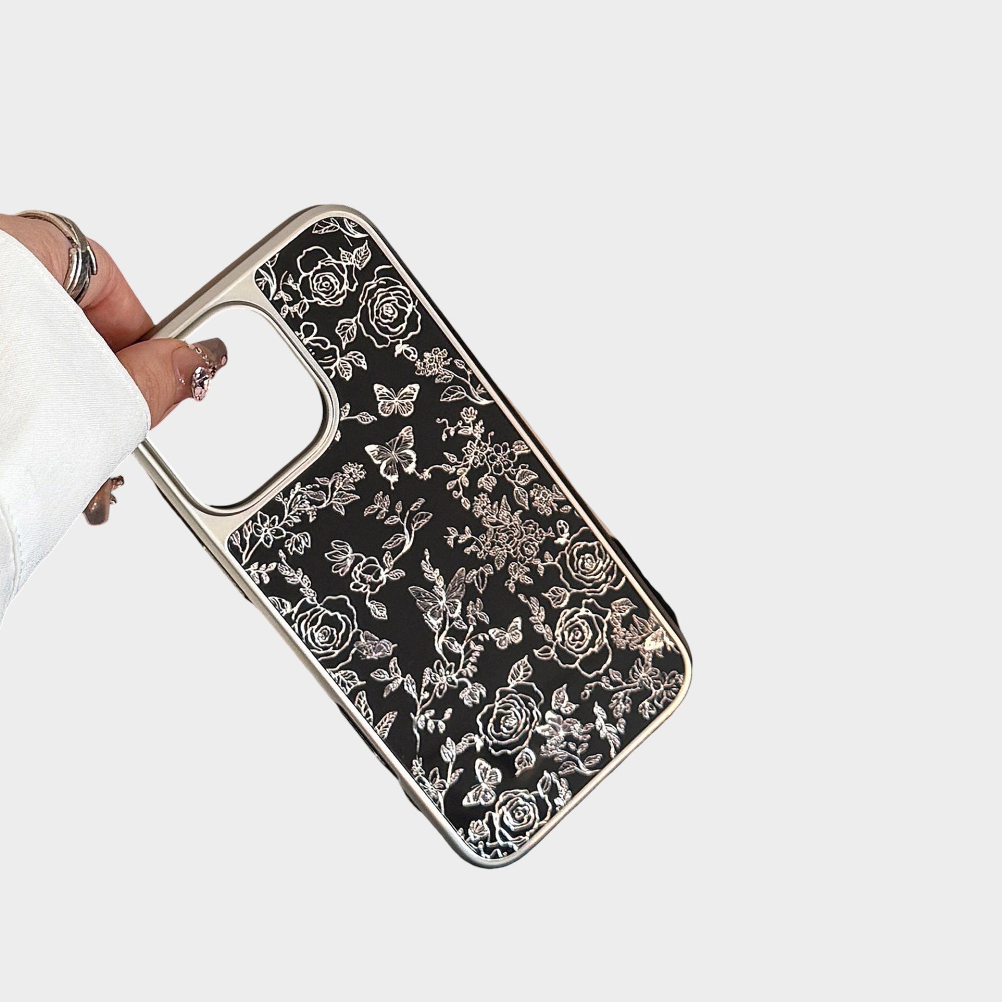 Anna-Kaci Black Floral Butterfly Line Art Phone Case