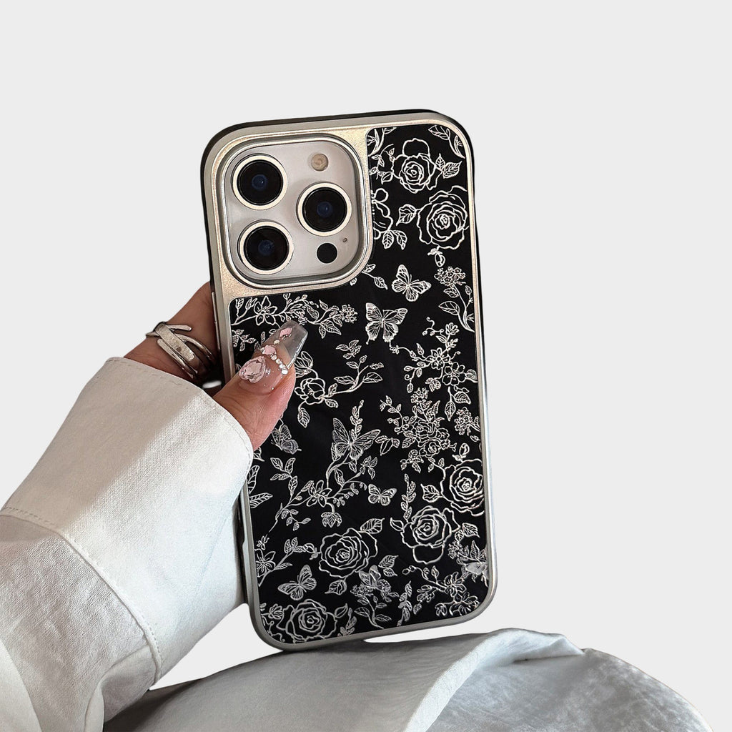 Anna-Kaci Black Floral Butterfly Line Art Phone Case