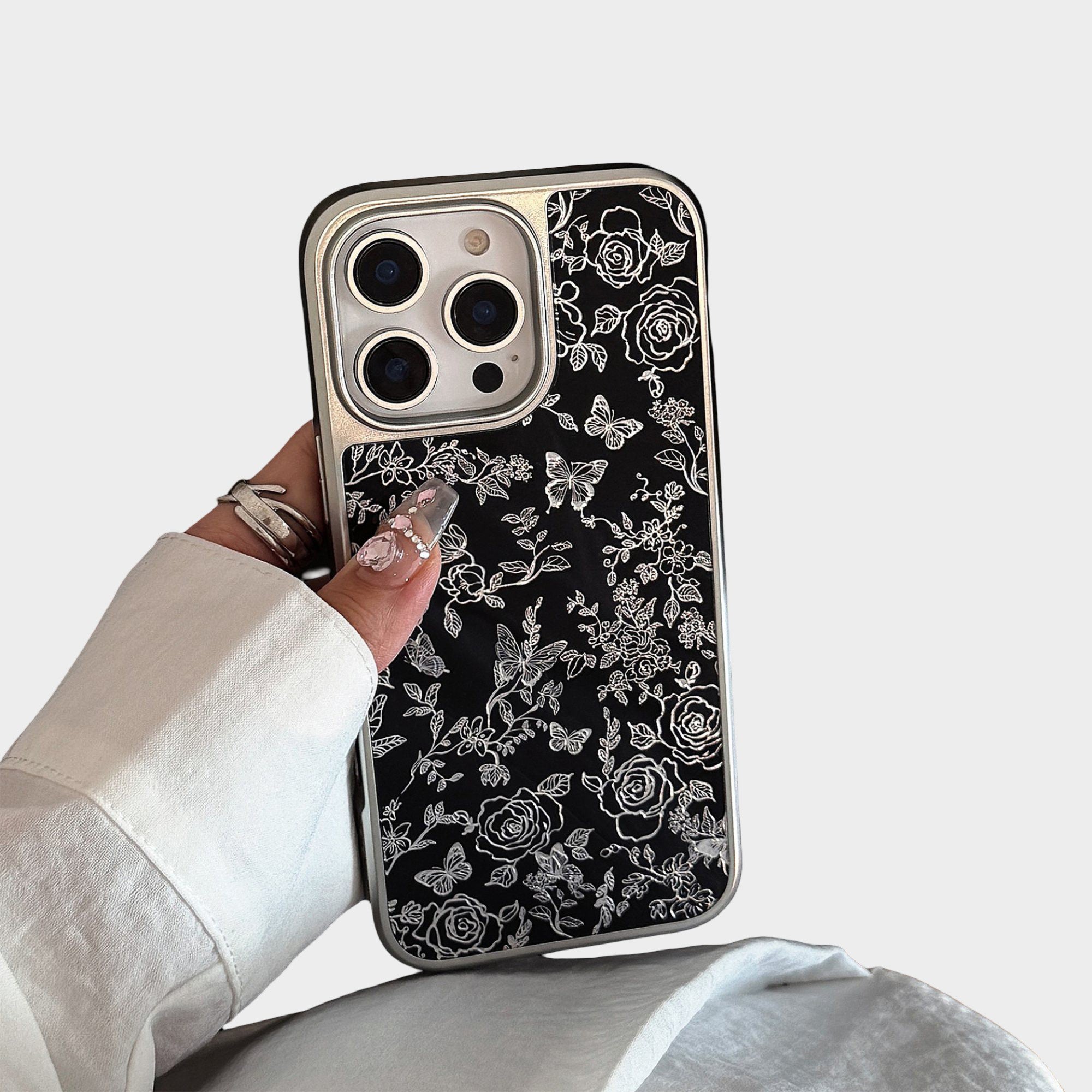 Anna-Kaci Black Floral Butterfly Line Art Phone Case