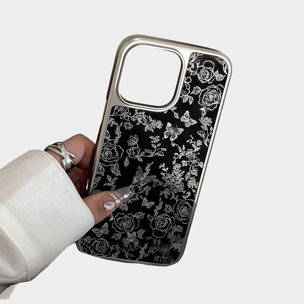 Anna-Kaci Black Floral Butterfly Line Art Phone Case