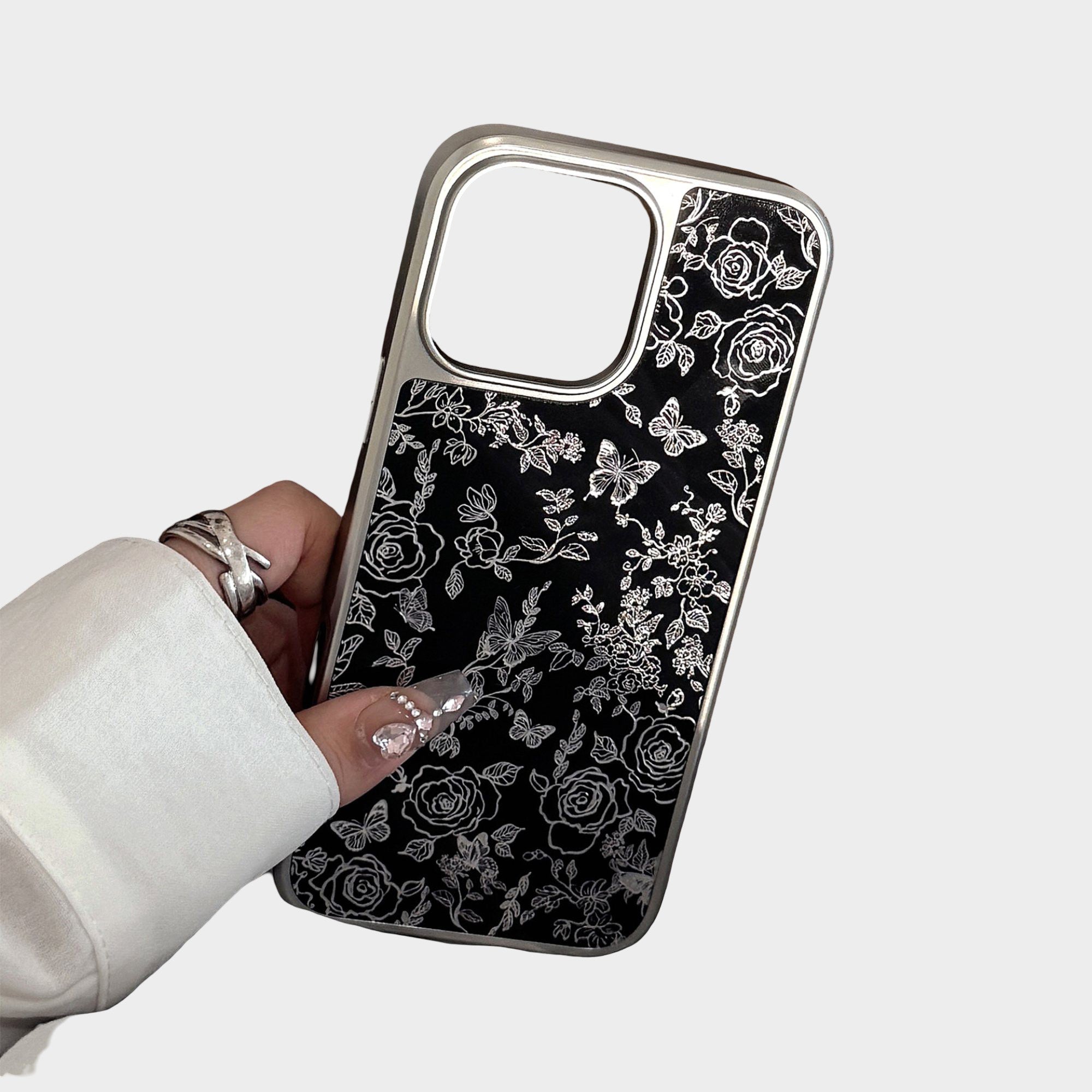Anna-Kaci Black Floral Butterfly Line Art Phone Case