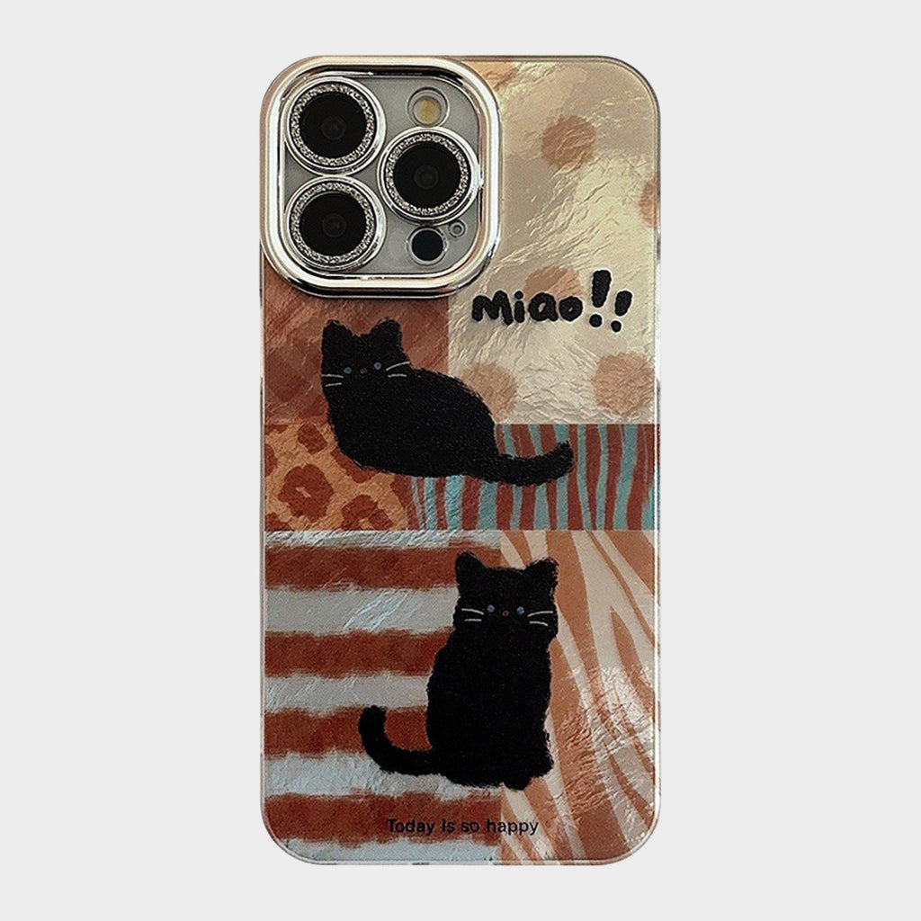 Anna-Kaci Cute Black Cat Patchwork Art Phone Case