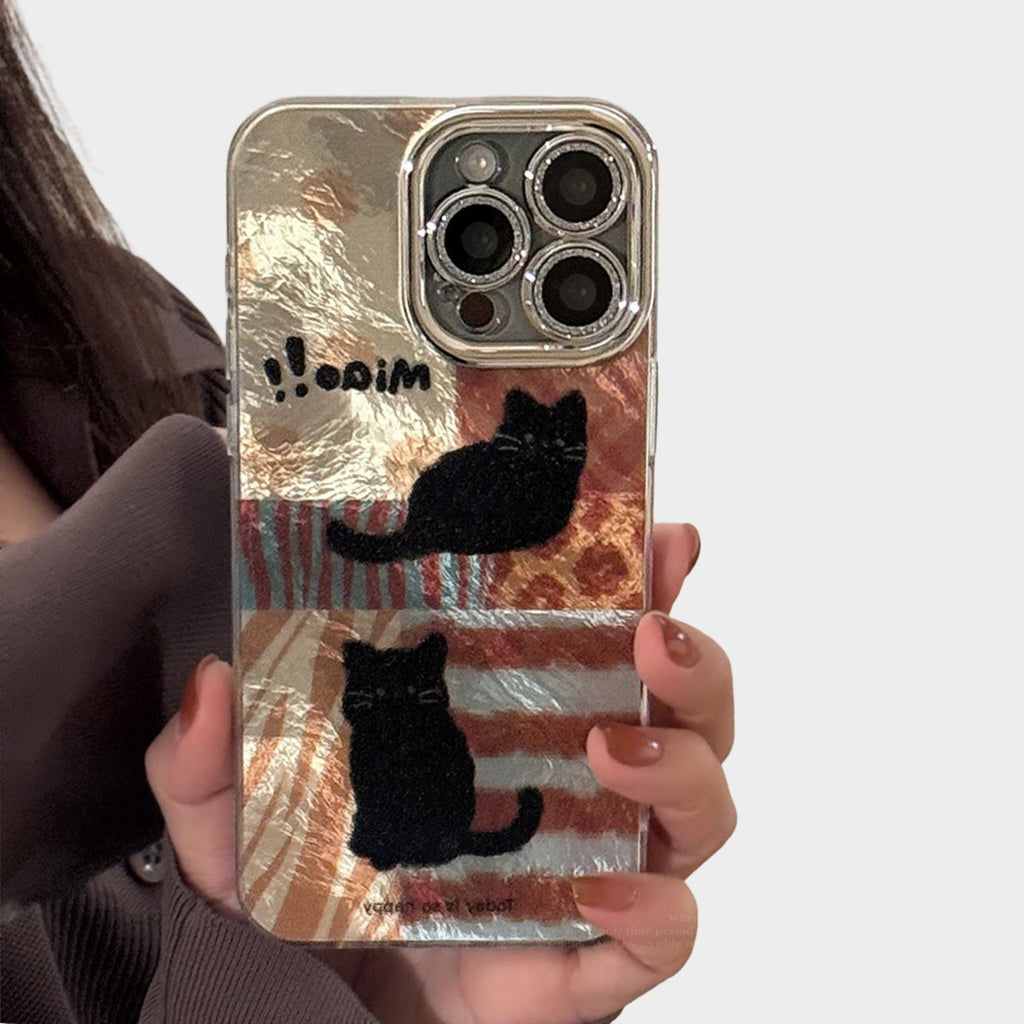 Anna-Kaci Cute Black Cat Patchwork Art Phone Case