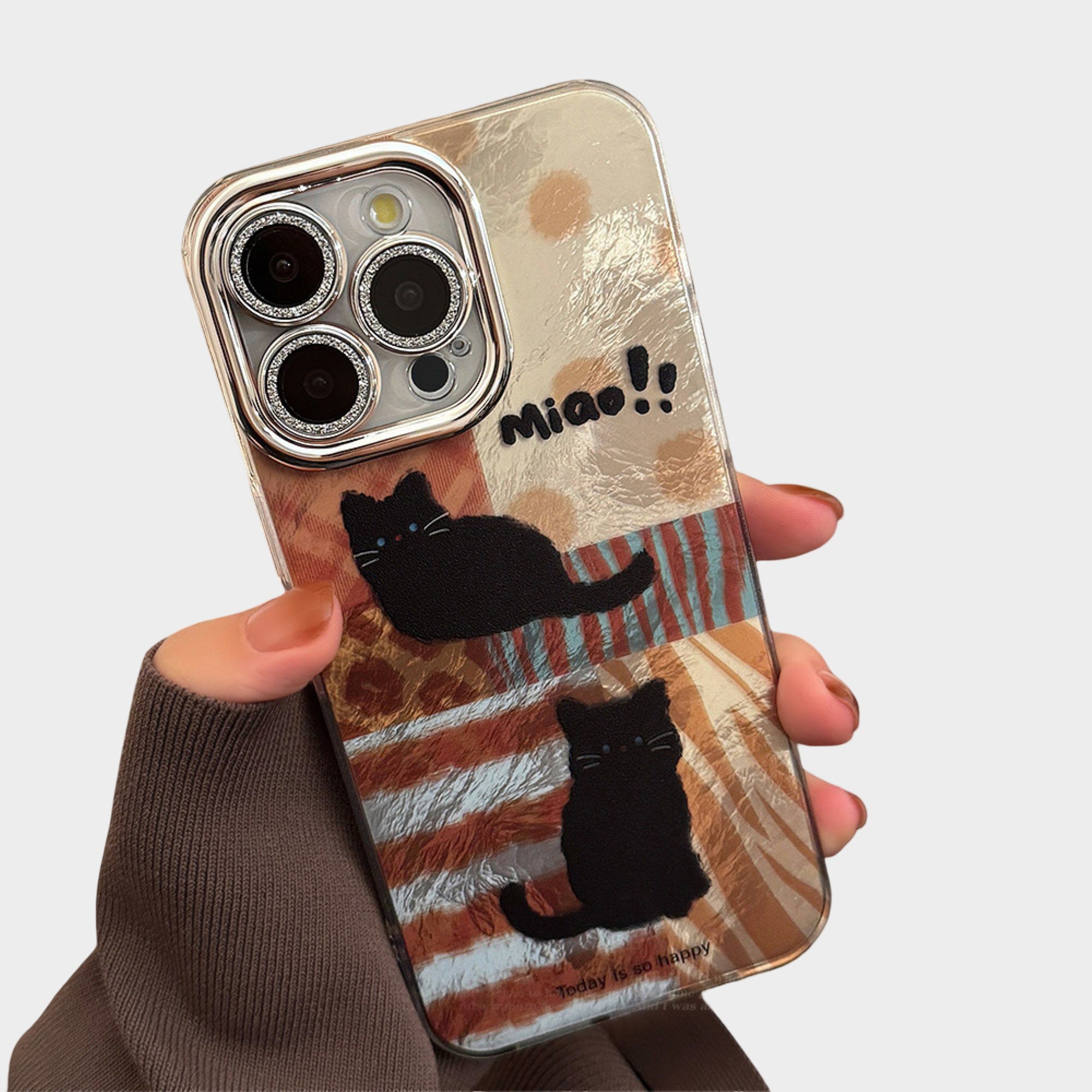Anna-Kaci Cute Black Cat Patchwork Art Phone Case