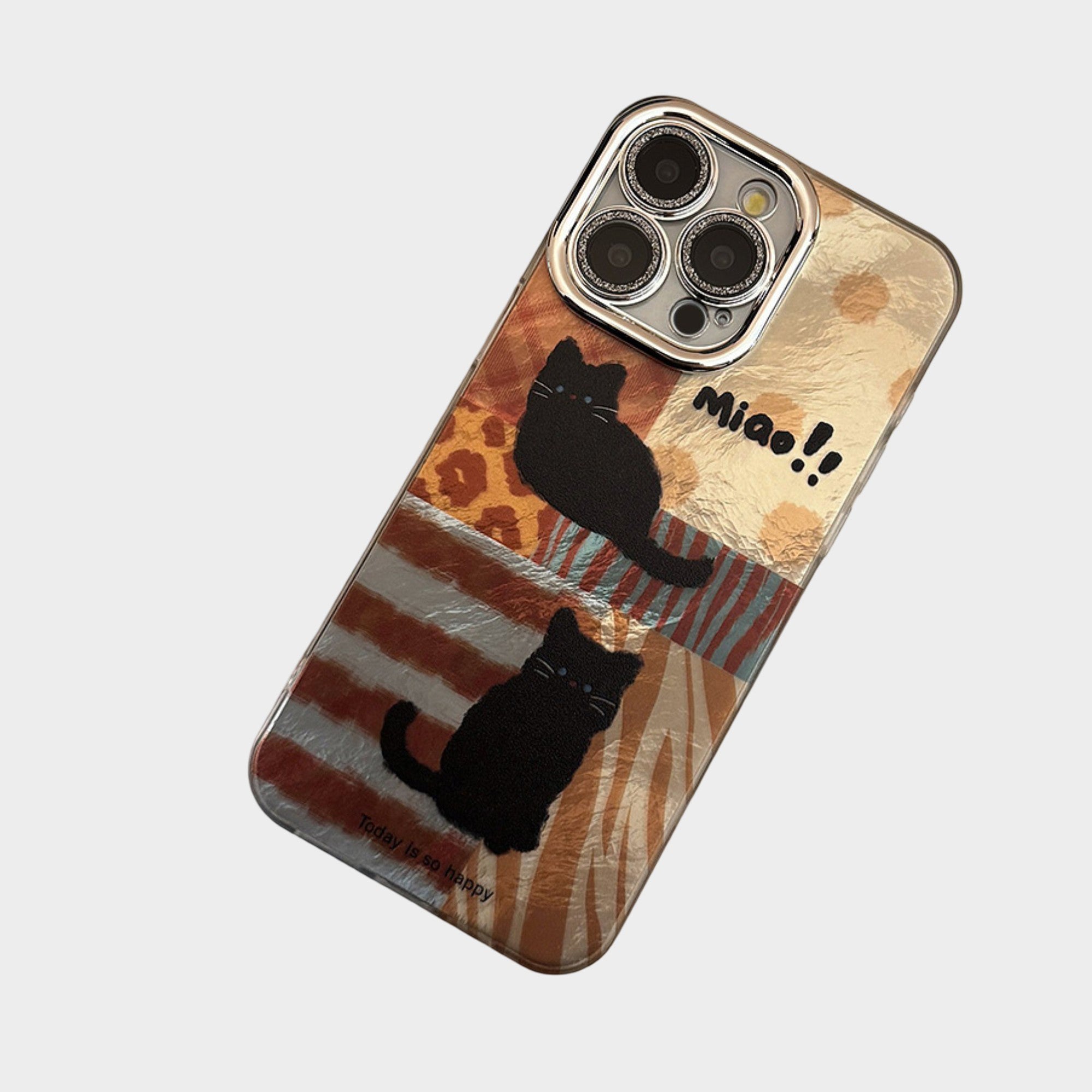 Anna-Kaci Cute Black Cat Patchwork Art Phone Case
