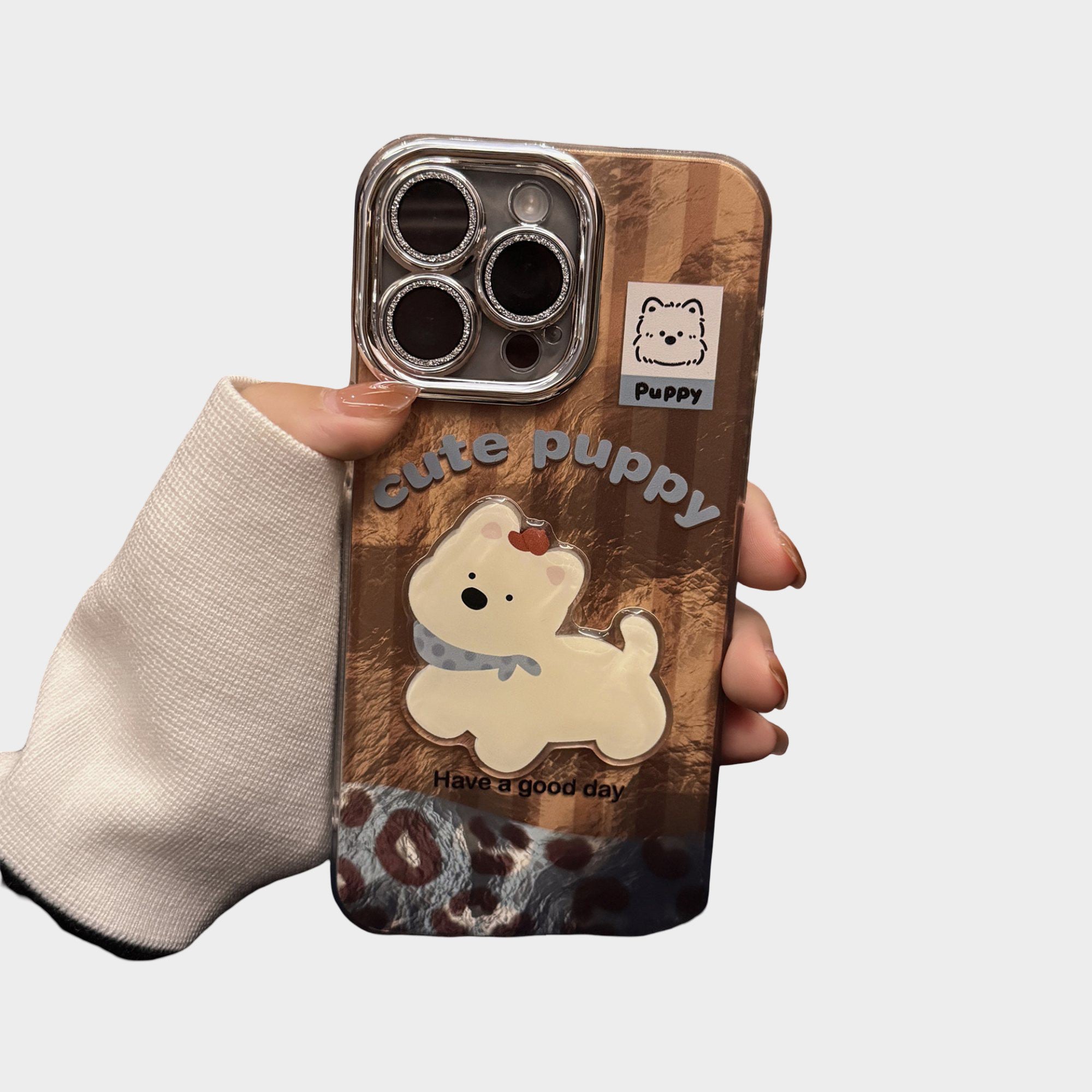 Anna-Kaci Cute Puppy Phone Case with Beaded Wristlet Charm