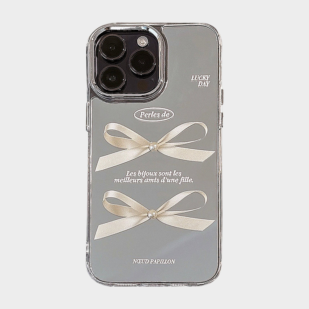 Anna-Kaci Mirror Bow Phone Case with Ribbon Graphic Design