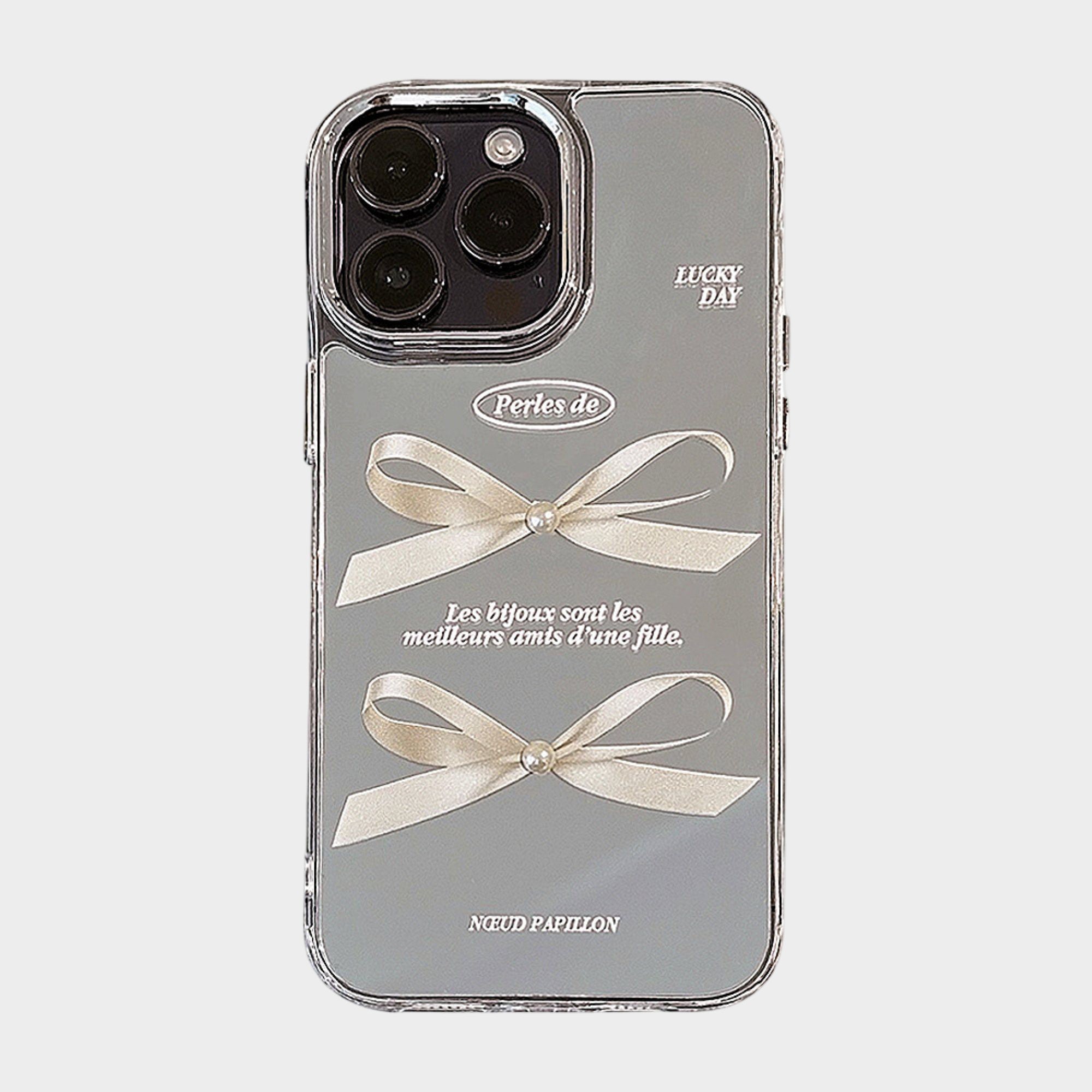 Anna-Kaci Mirror Bow Phone Case with Ribbon Graphic Design