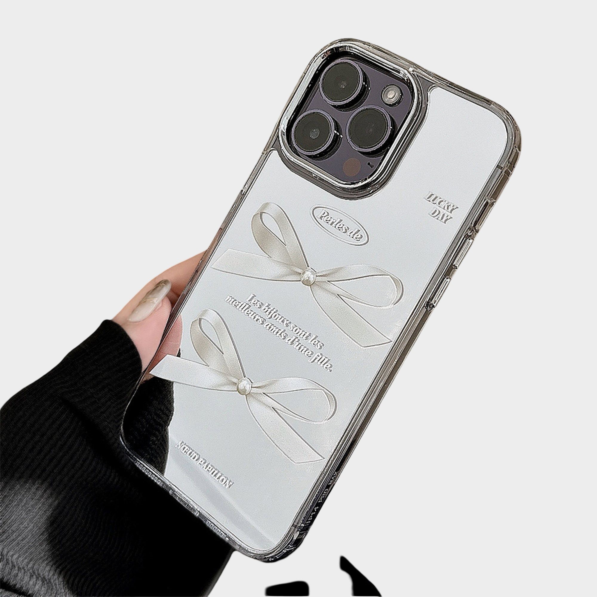 Anna-Kaci Mirror Bow Phone Case with Ribbon Graphic Design