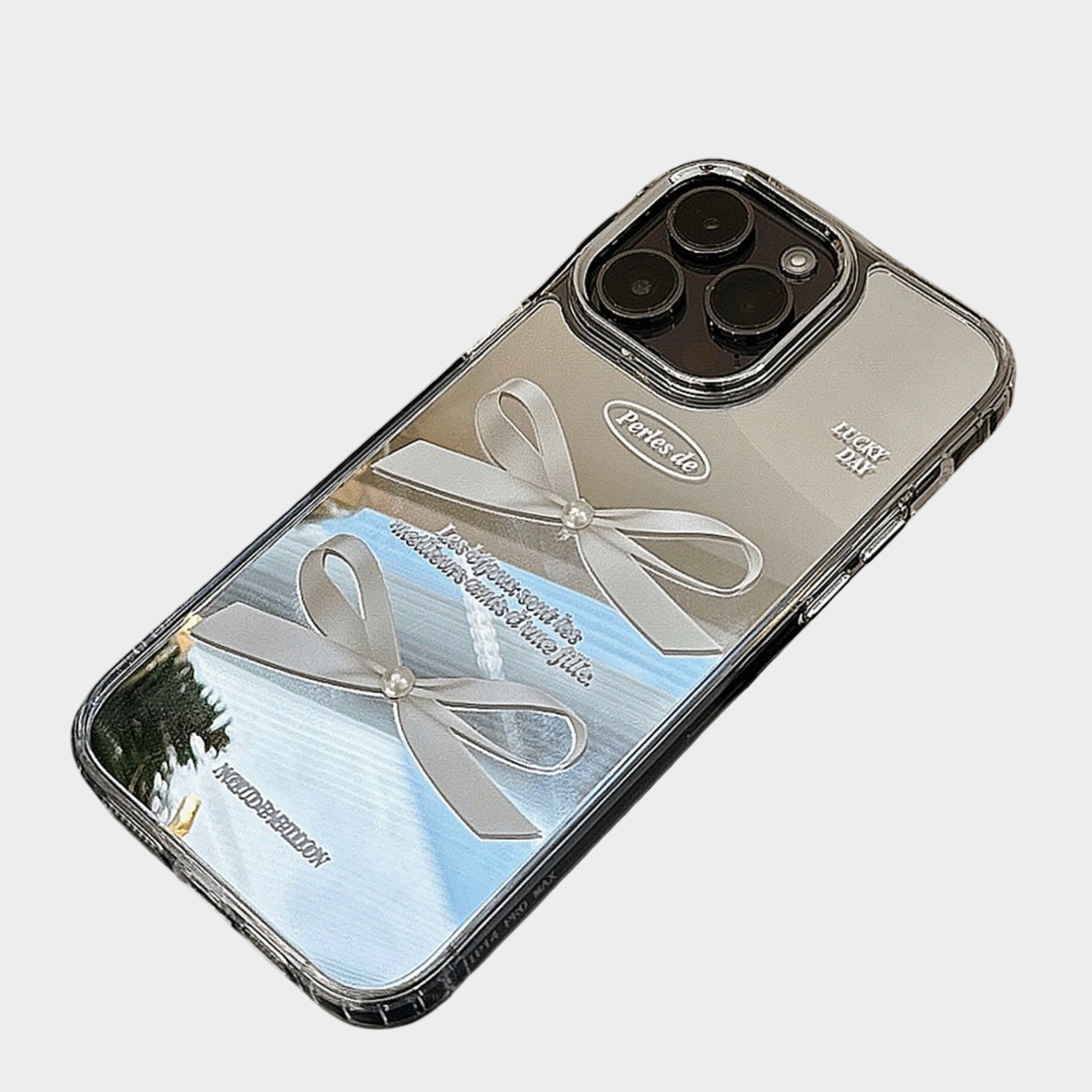Anna-Kaci Mirror Bow Phone Case with Ribbon Graphic Design