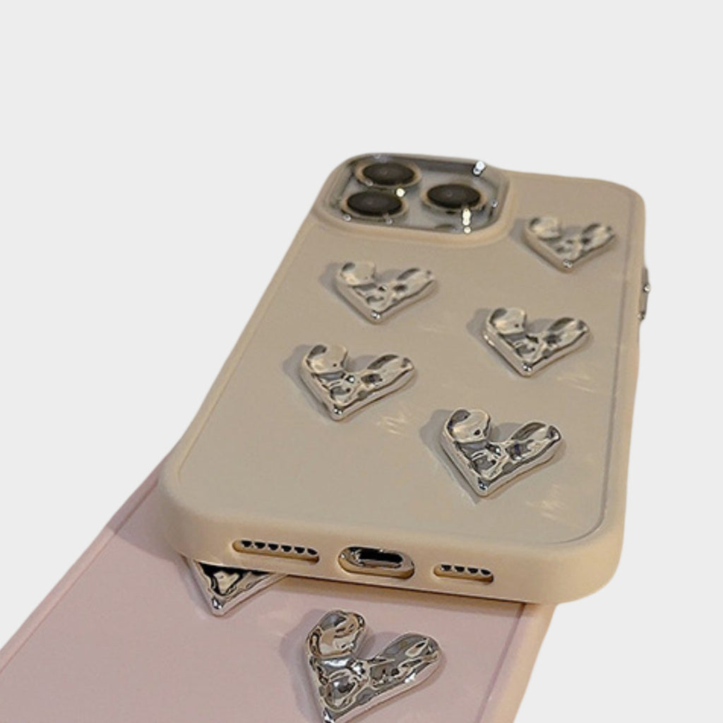 Anna-Kaci Heart Accent Phone Case with Raised Metallic Heart Details