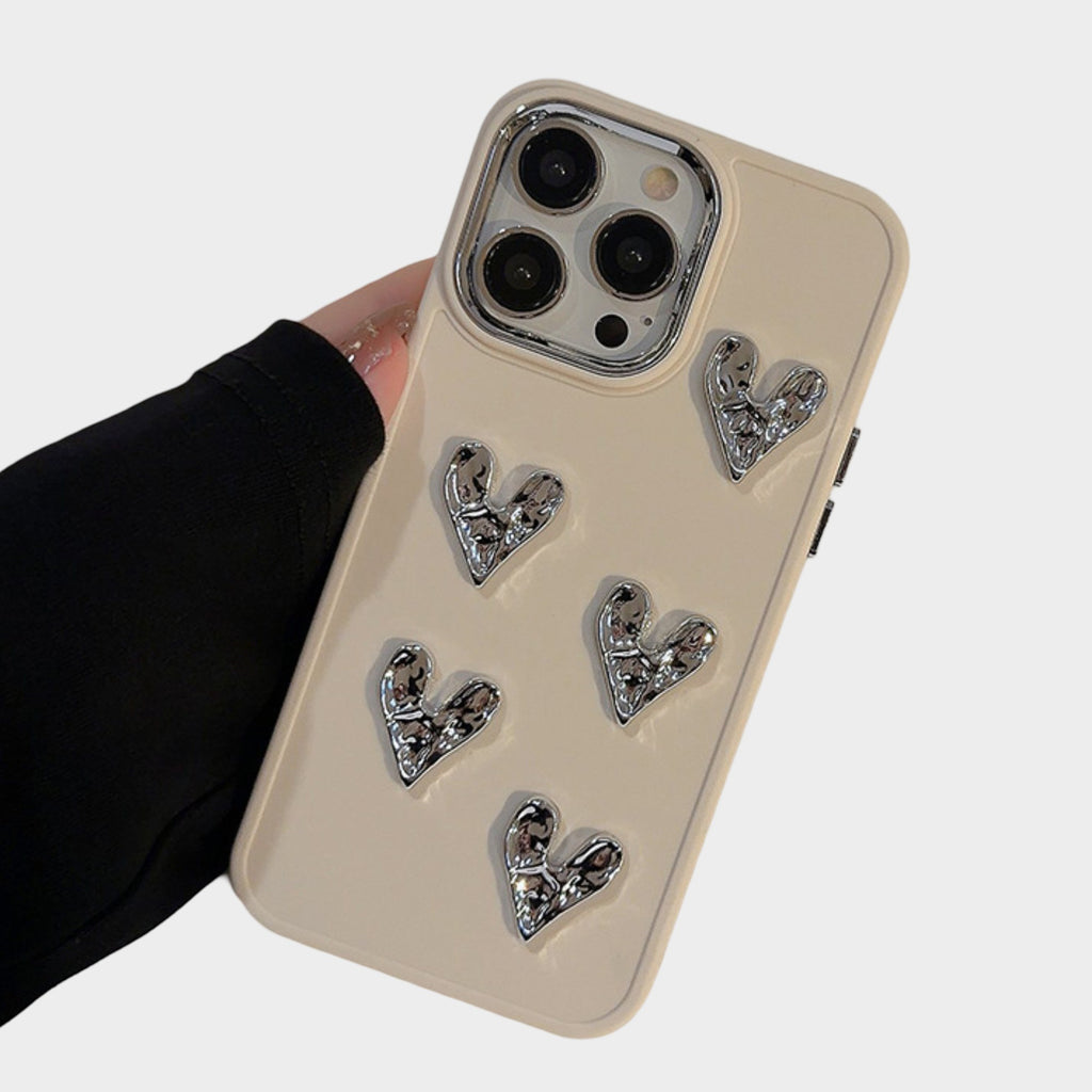 Anna-Kaci Heart Accent Phone Case with Raised Metallic Heart Details