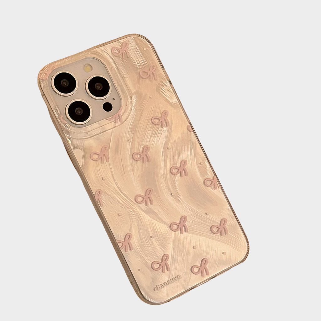 Anna-Kaci Bow Accent Phone Case with Textured Wave Pattern and Raised Bow Details