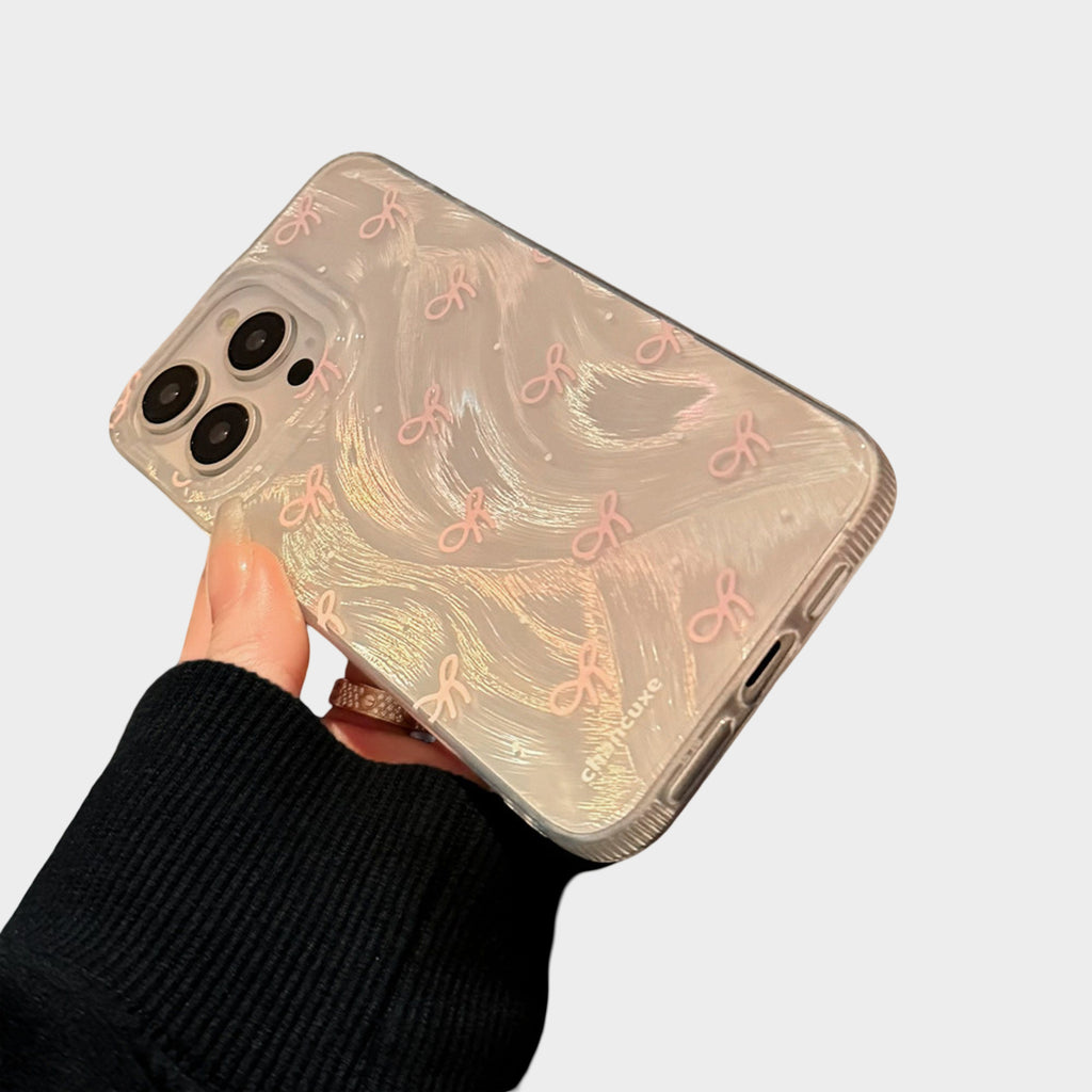 Anna-Kaci Bow Accent Phone Case with Textured Wave Pattern and Raised Bow Details