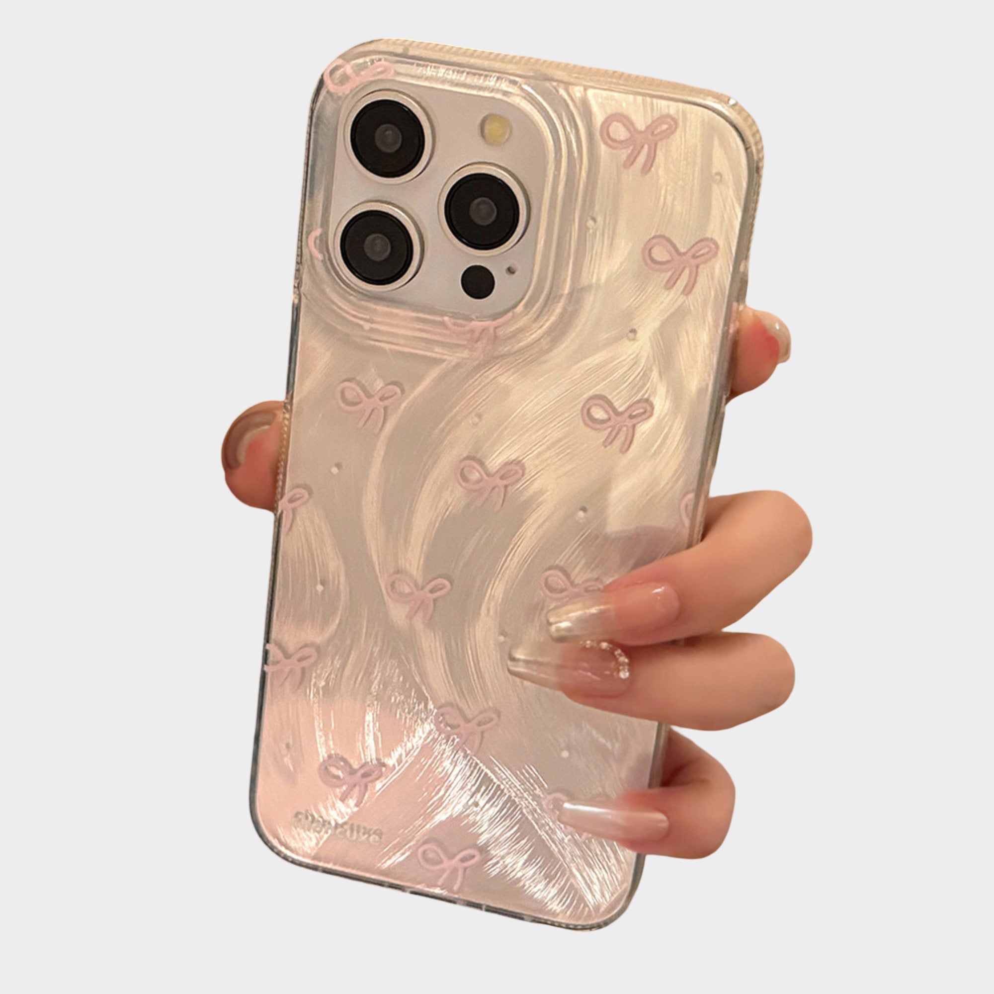Anna-Kaci Bow Accent Phone Case with Textured Wave Pattern and Raised Bow Details