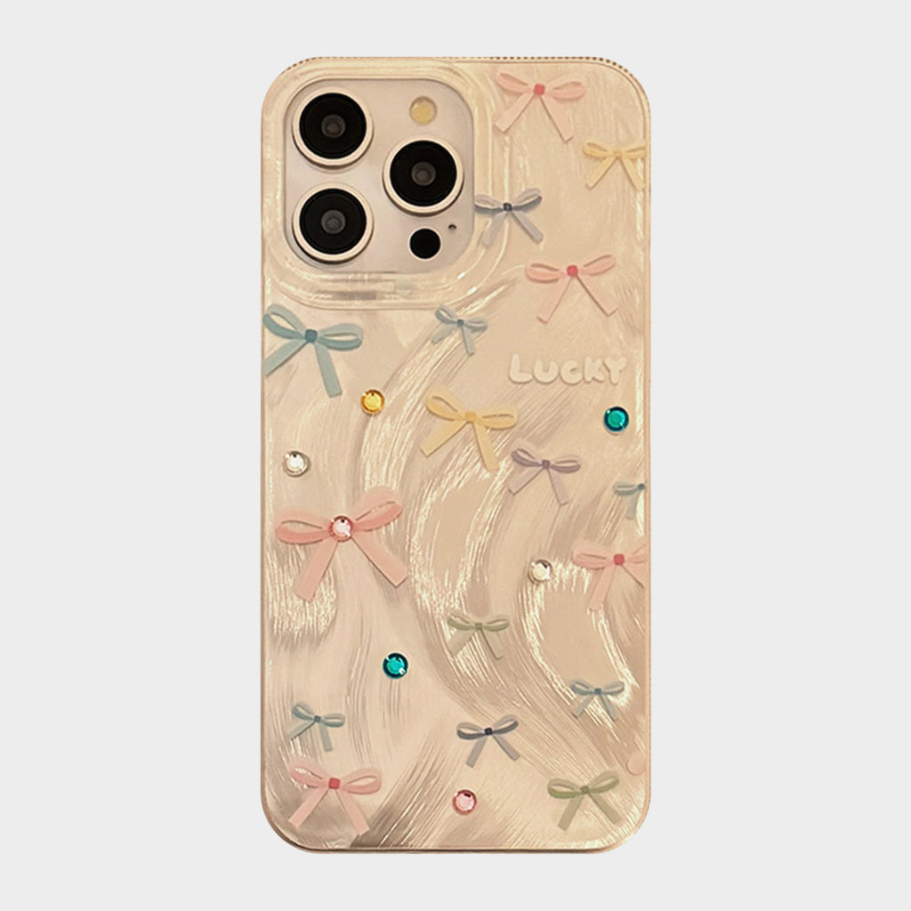 Anna-Kaci Bow Accent Phone Case with Textured Wave Finish and Decorative Crystal Details