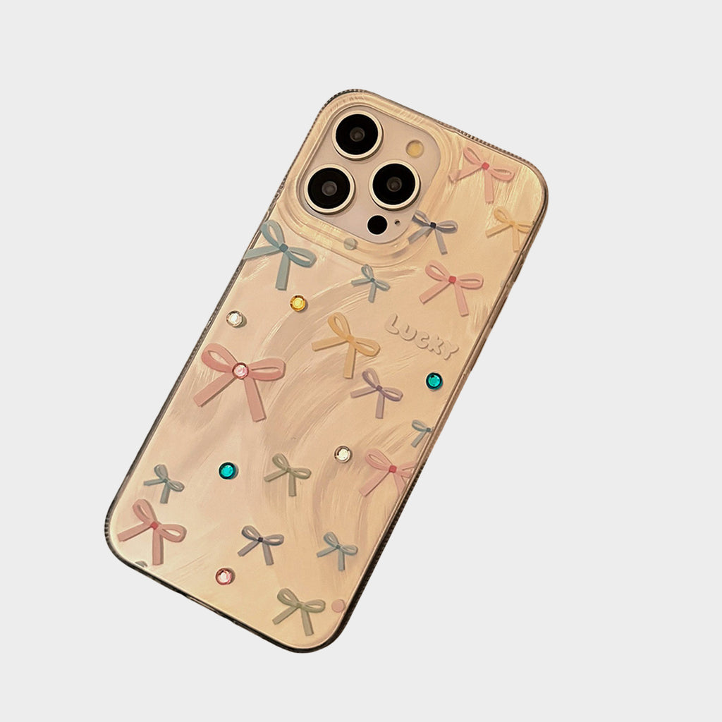 Anna-Kaci Bow Accent Phone Case with Textured Wave Finish and Decorative Crystal Details