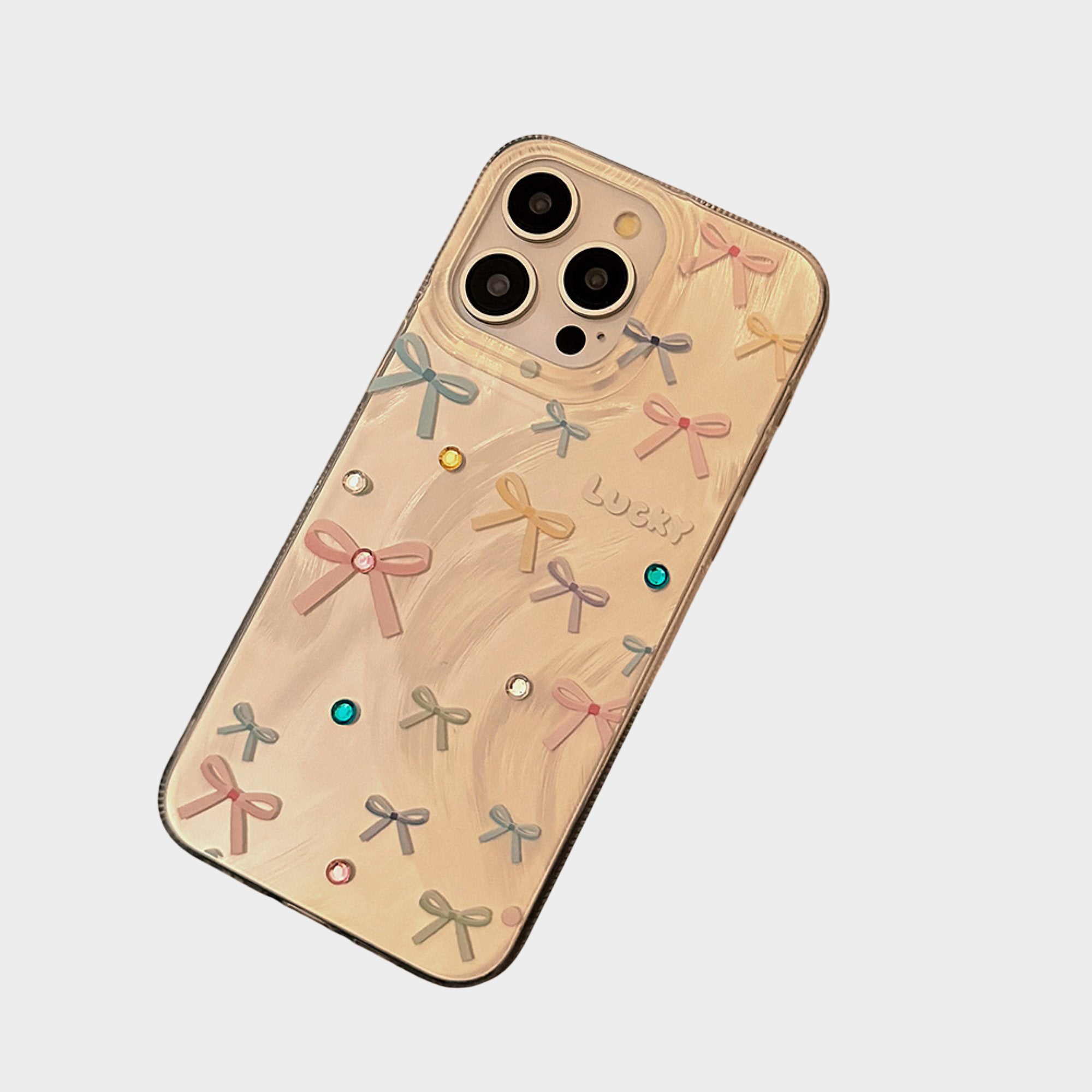 Anna-Kaci Bow Accent Phone Case with Textured Wave Finish and Decorative Crystal Details