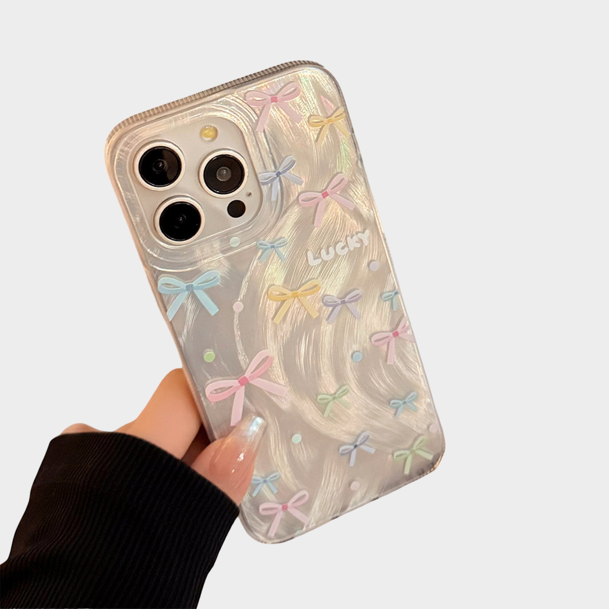 Anna-Kaci Bow Accent Phone Case with Textured Wave Finish and Decorative Crystal Details