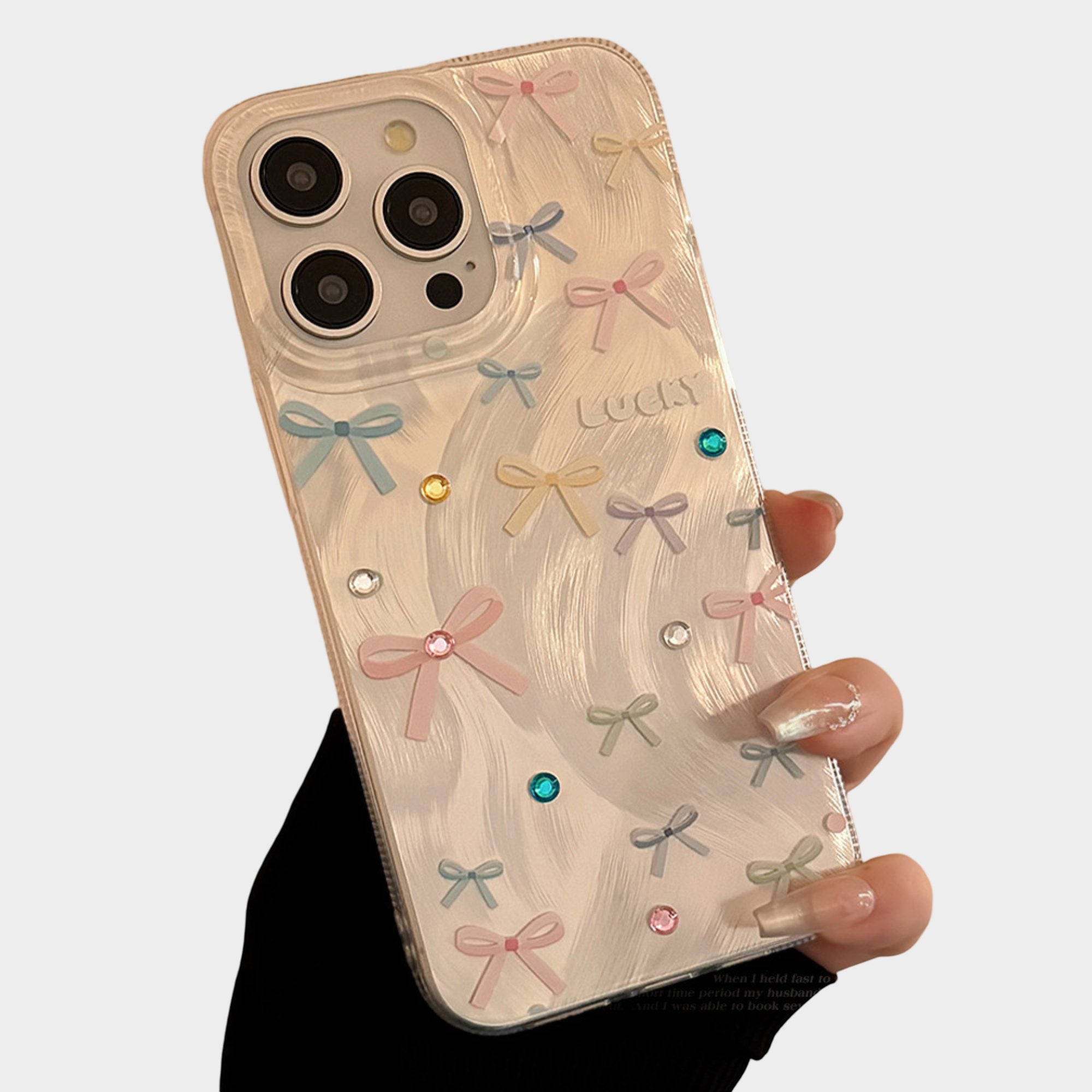 Anna-Kaci Bow Accent Phone Case with Textured Wave Finish and Decorative Crystal Details