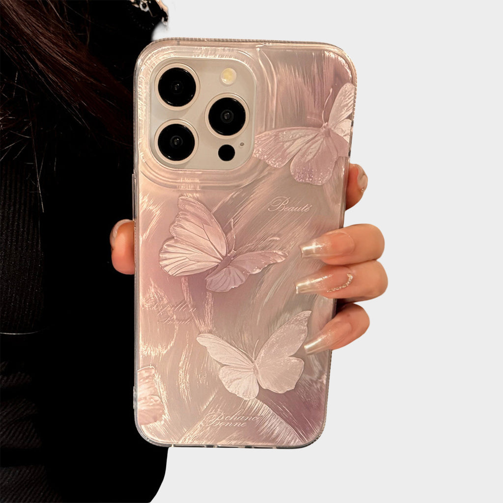 Anna-Kaci Butterfly Embossed Phone Case with Soft Wave Texture and Semi Translucent Finish