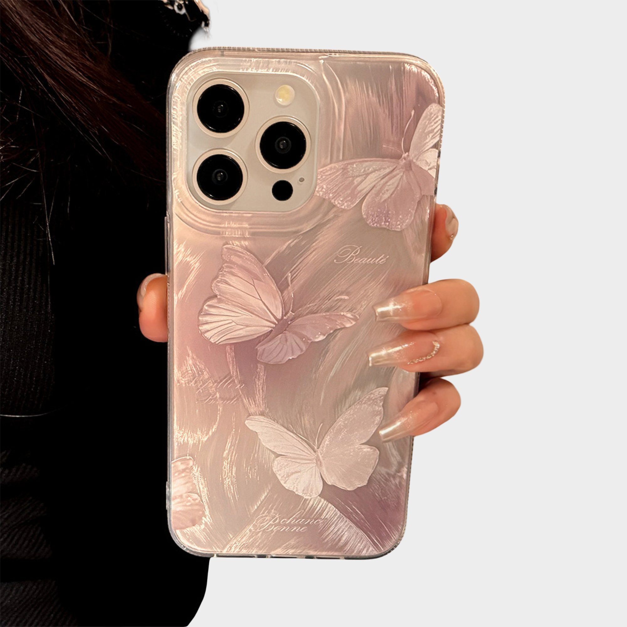 Anna-Kaci Butterfly Embossed Phone Case with Soft Wave Texture and Semi Translucent Finish