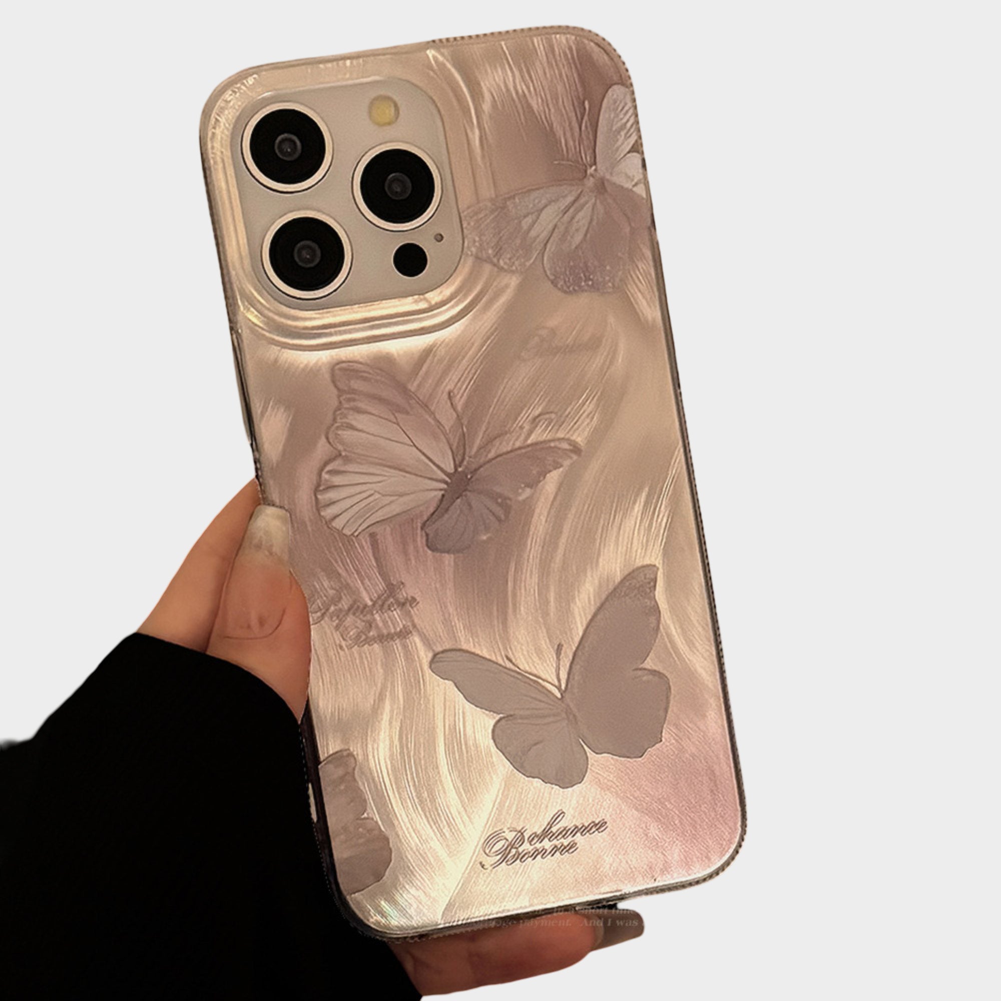 Anna-Kaci Butterfly Embossed Phone Case with Soft Wave Texture and Semi Translucent Finish