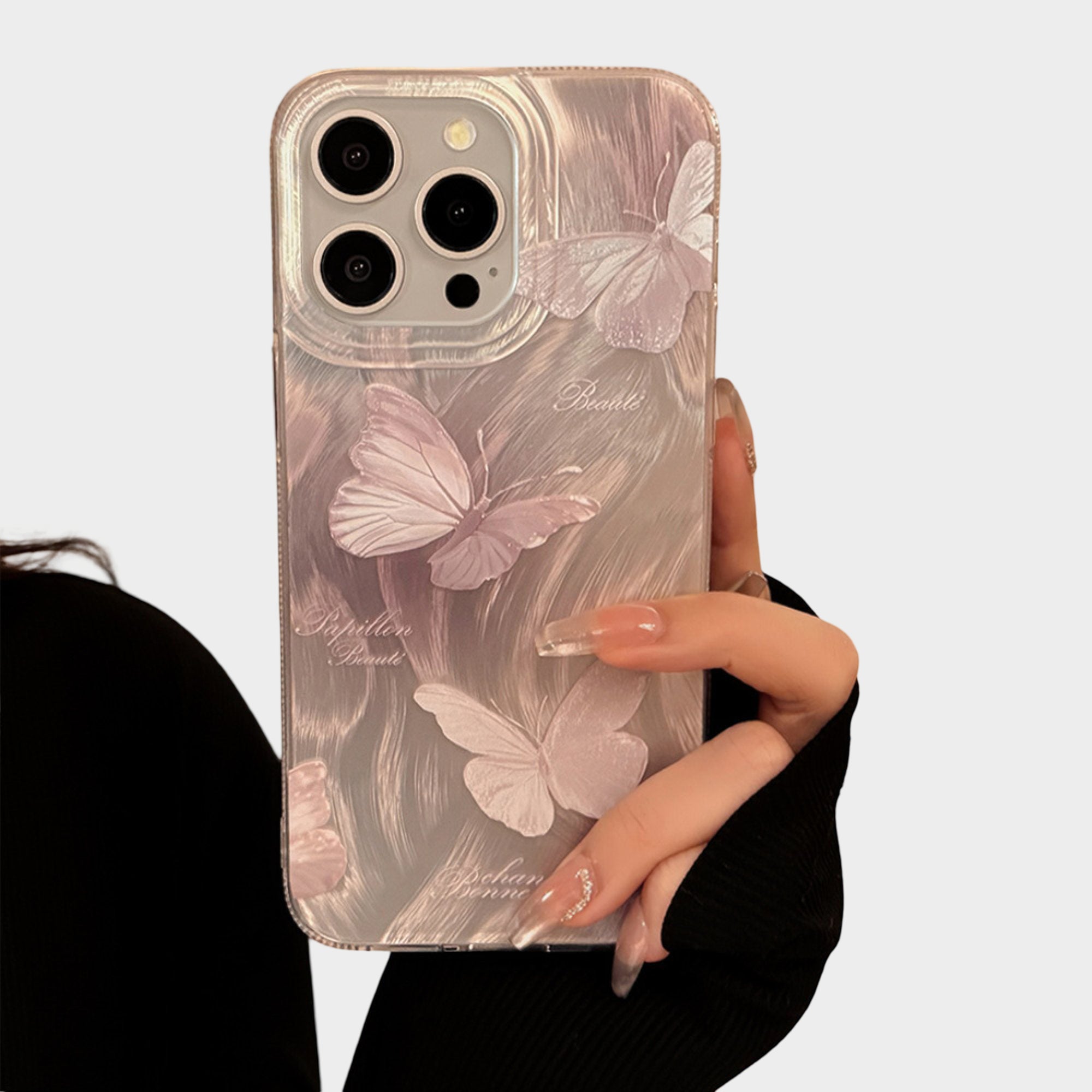 Anna-Kaci Butterfly Embossed Phone Case with Soft Wave Texture and Semi Translucent Finish