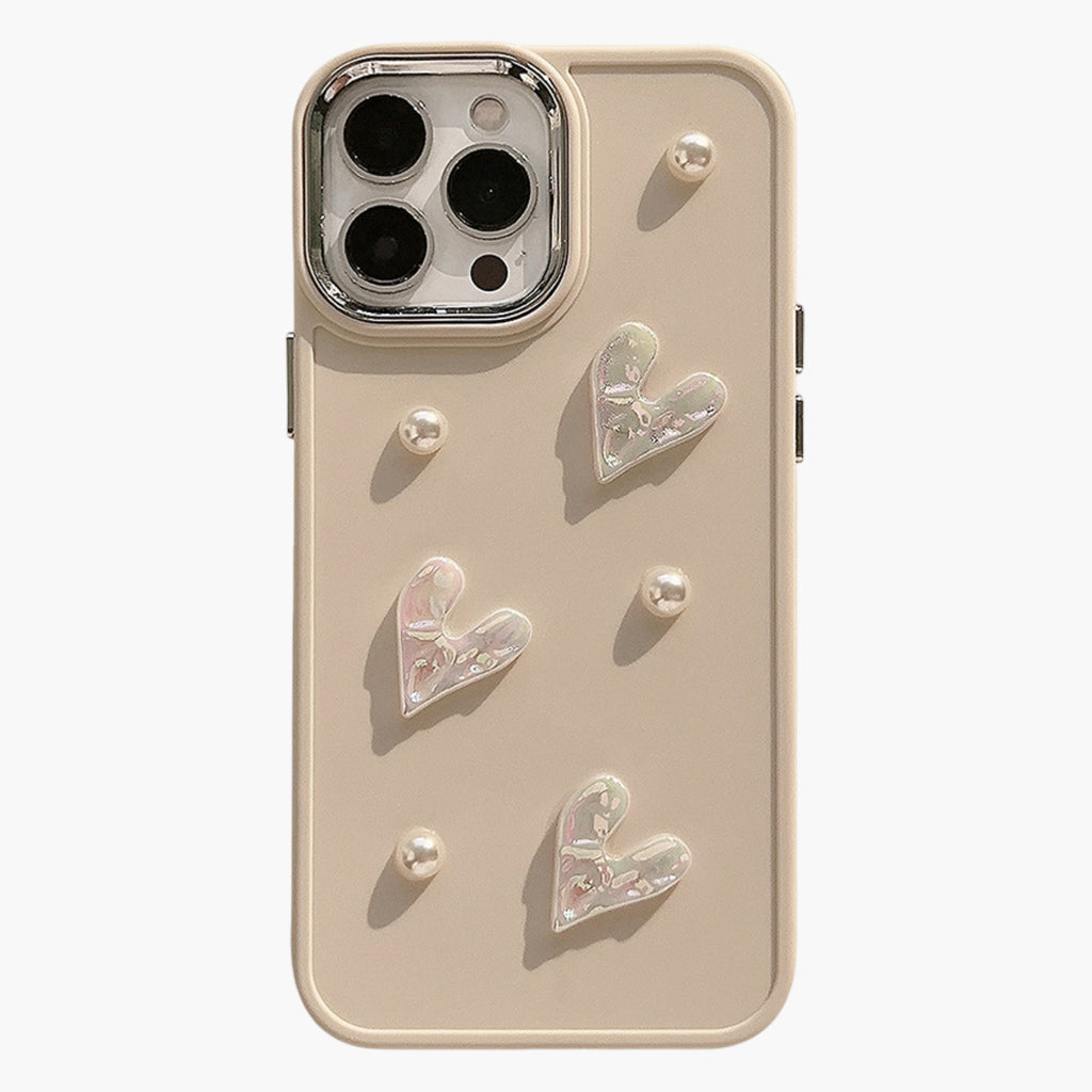 Anna-Kaci Pearl and Heart Embellished Phone Case Raised Iridescent Heart Design Protective Cover