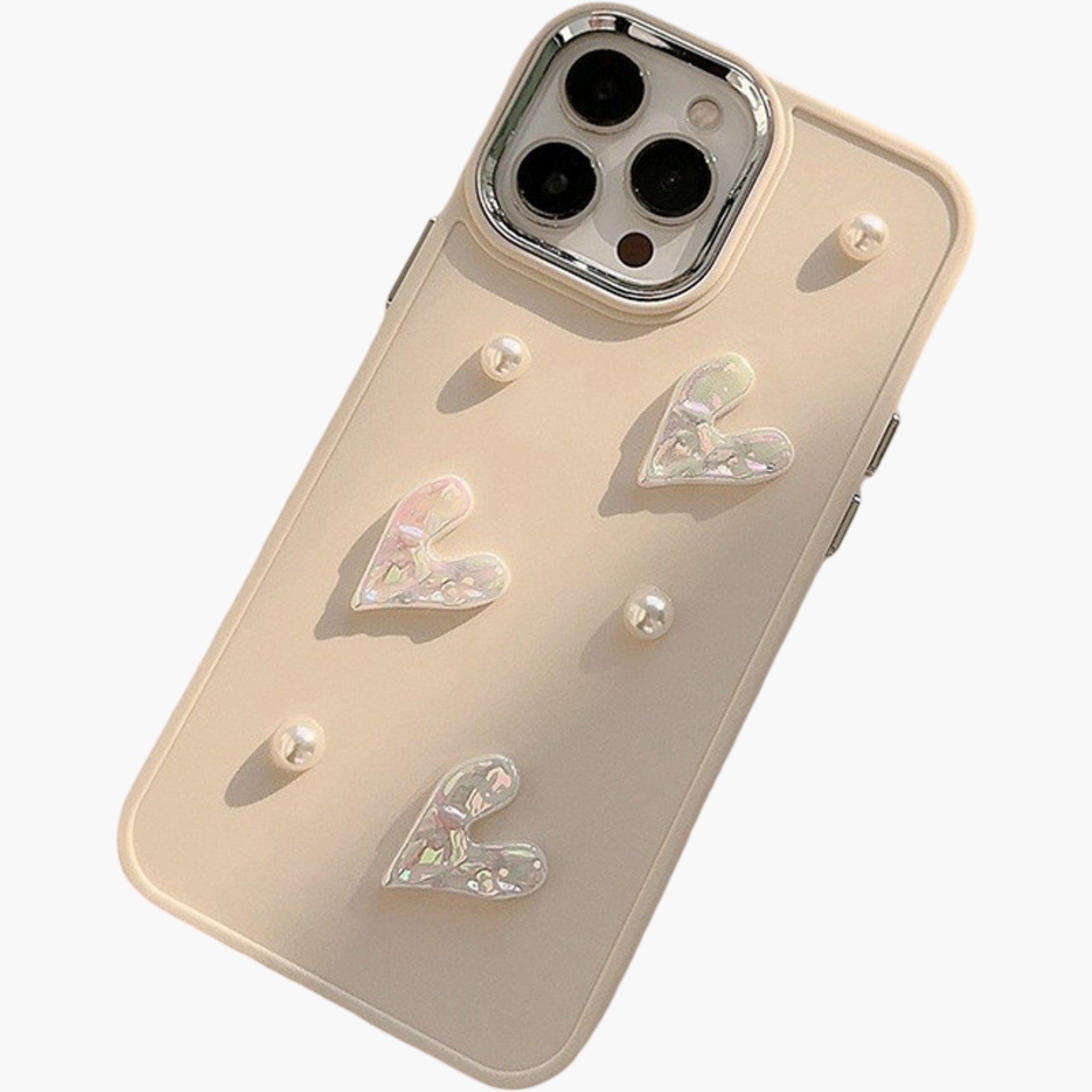 Anna-Kaci Pearl and Heart Embellished Phone Case Raised Iridescent Heart Design Protective Cover