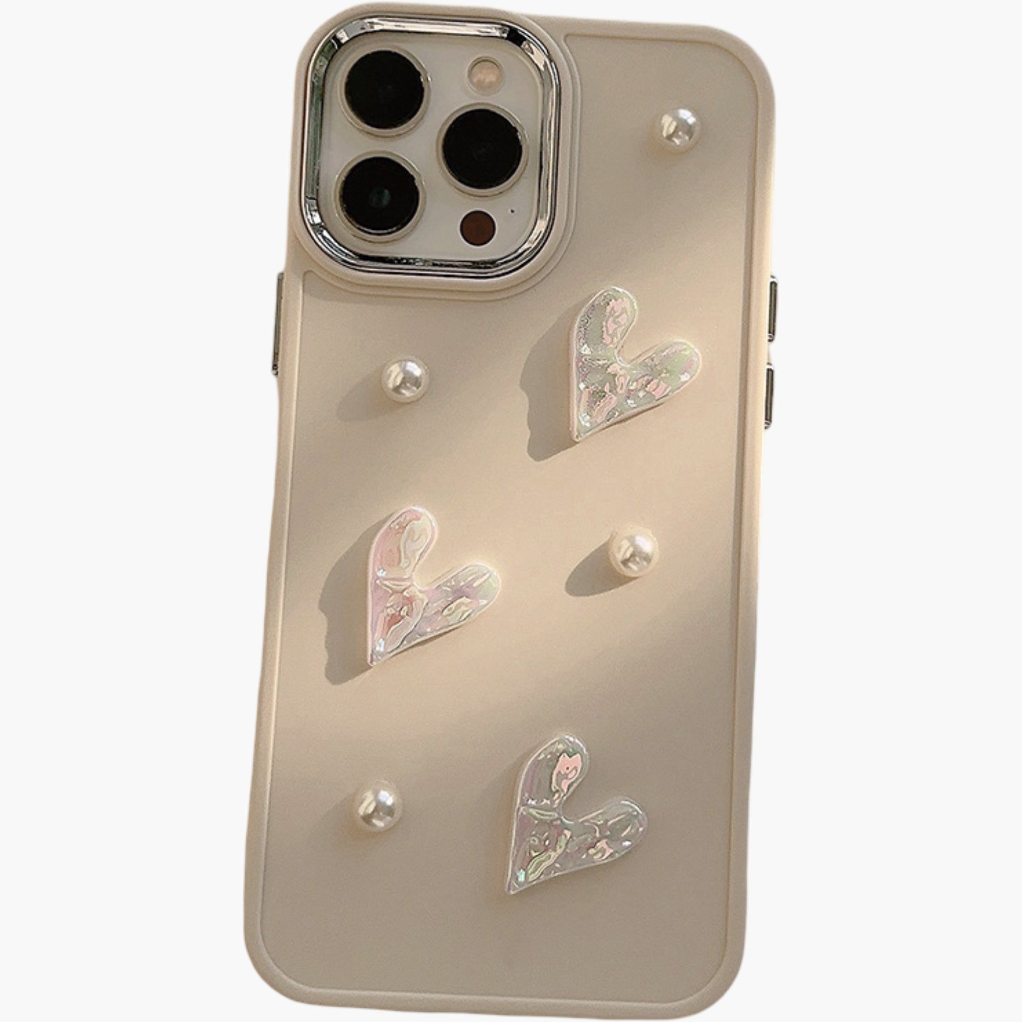 Anna-Kaci Pearl and Heart Embellished Phone Case Raised Iridescent Heart Design Protective Cover