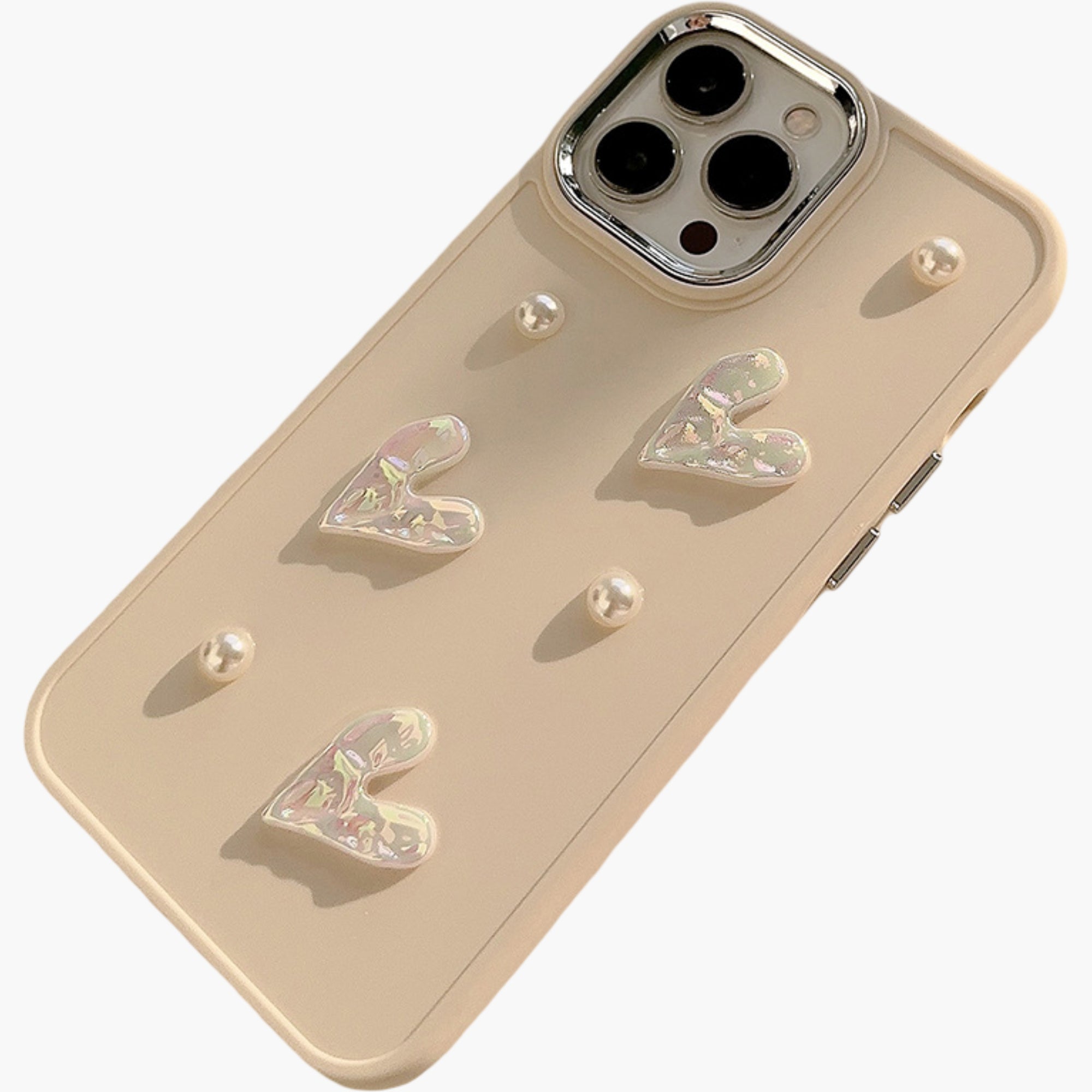 Anna-Kaci Pearl and Heart Embellished Phone Case Raised Iridescent Heart Design Protective Cover