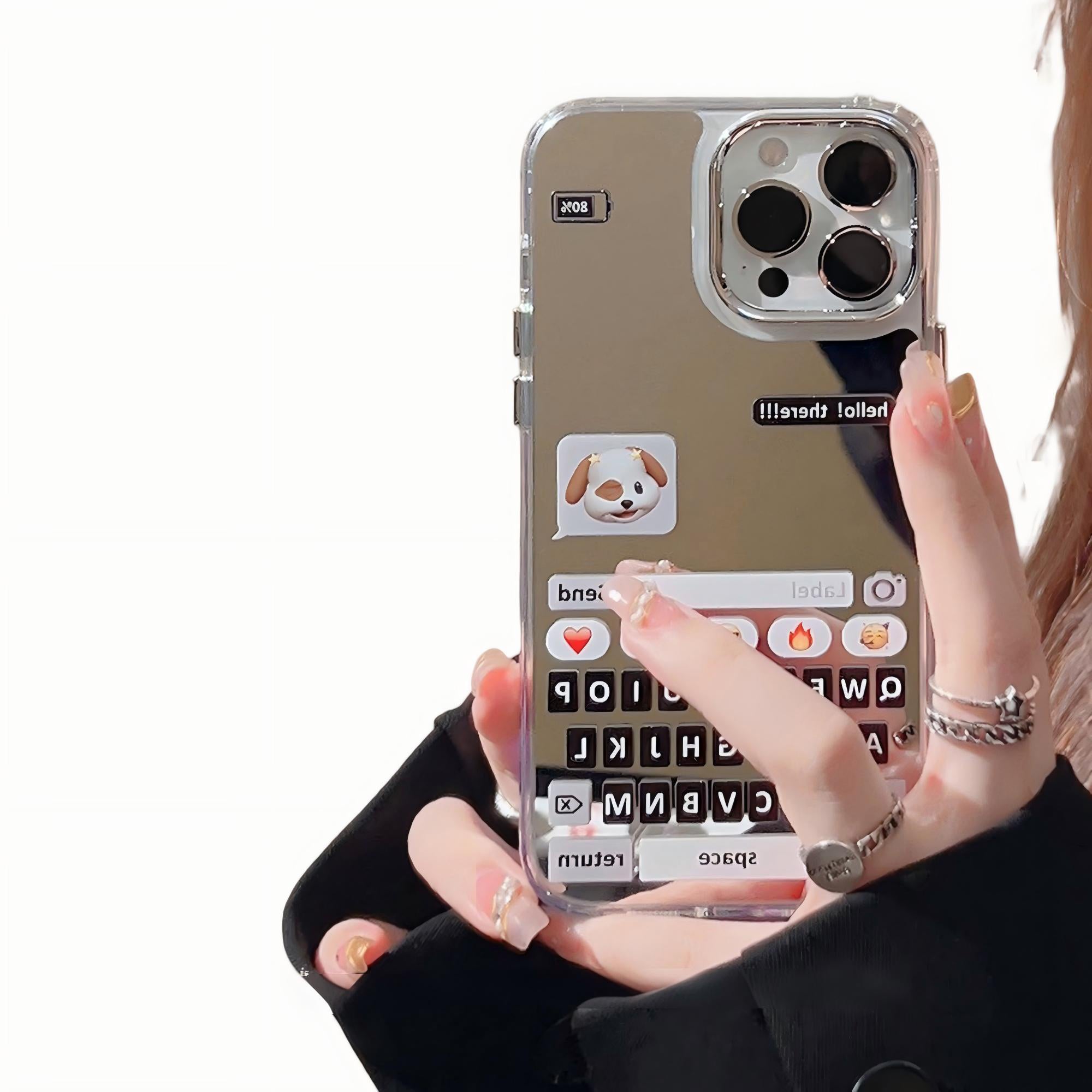 Anna-Kaci Mirror Phone Case with Chat Message Graphic Text Design Reflective Protective Cover