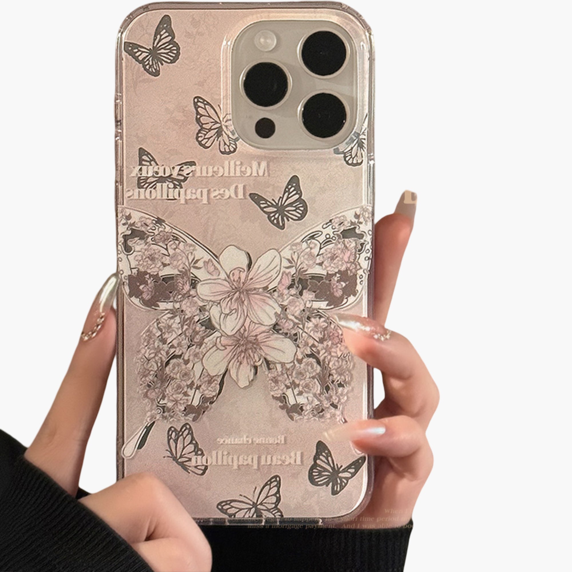 Anna-Kaci Butterfly Floral Phone Case with Beaded Wrist Strap Vintage Style Pattern Protective Cover