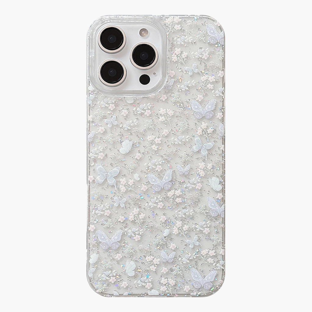 Anna-Kaci Butterfly Floral Phone Case with Glitter Detail Clear Pattern Lightweight Protective Cover