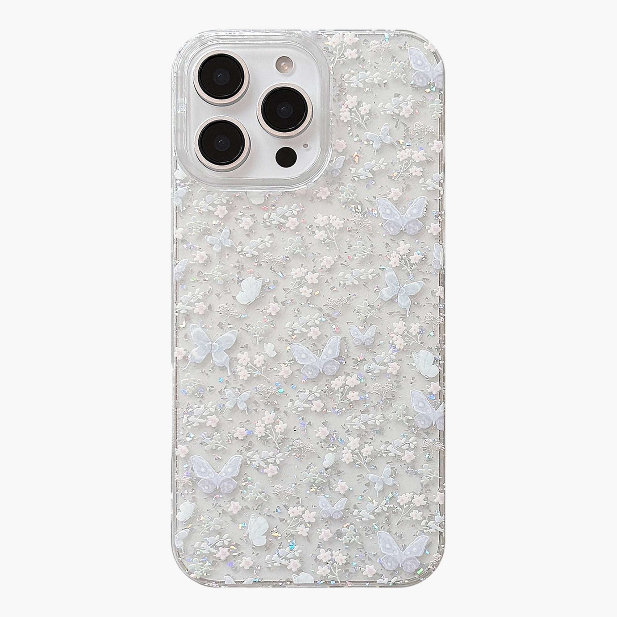 Anna-Kaci Butterfly Floral Phone Case with Glitter Detail Clear Pattern Lightweight Protective Cover