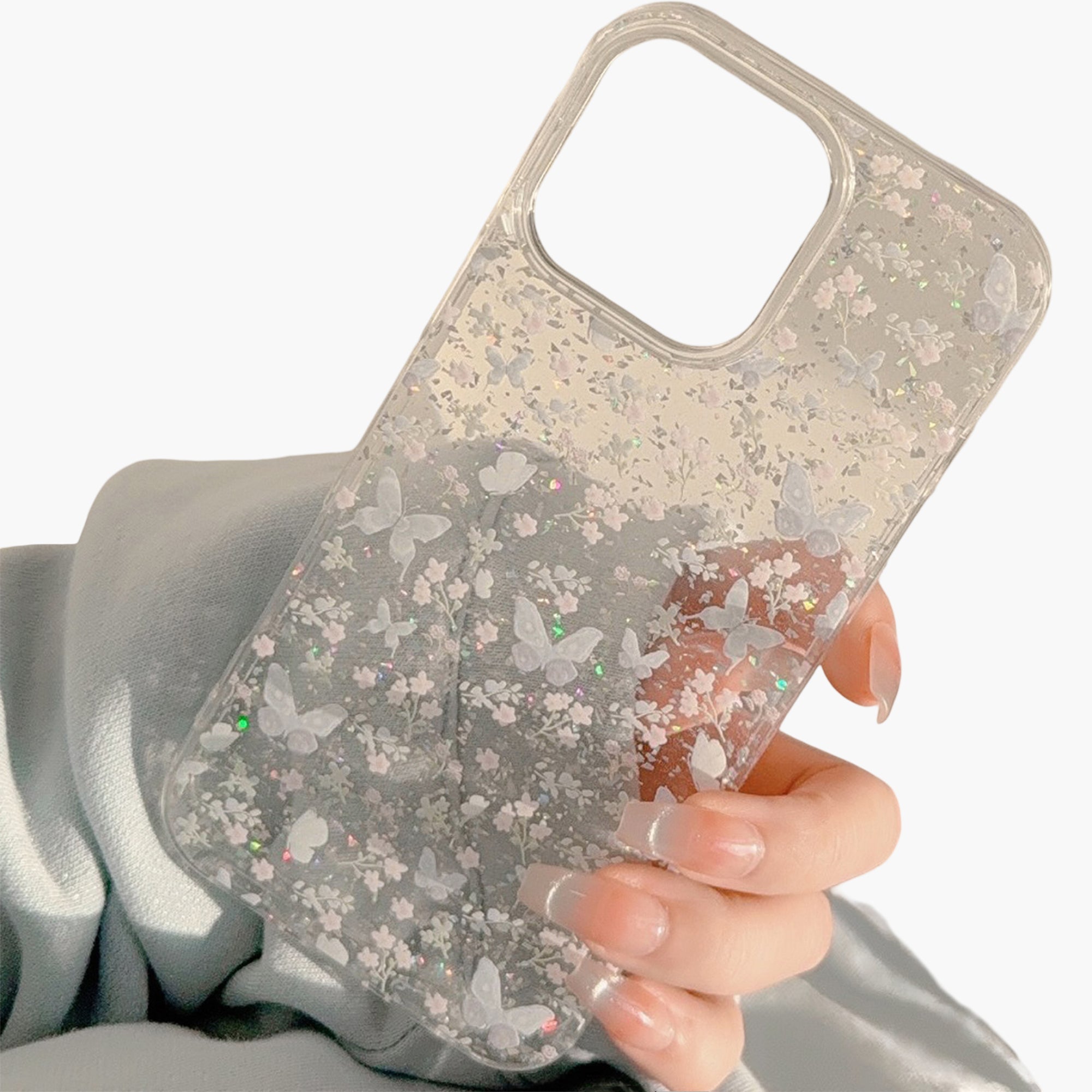 Anna-Kaci Butterfly Floral Phone Case with Glitter Detail Clear Pattern Lightweight Protective Cover